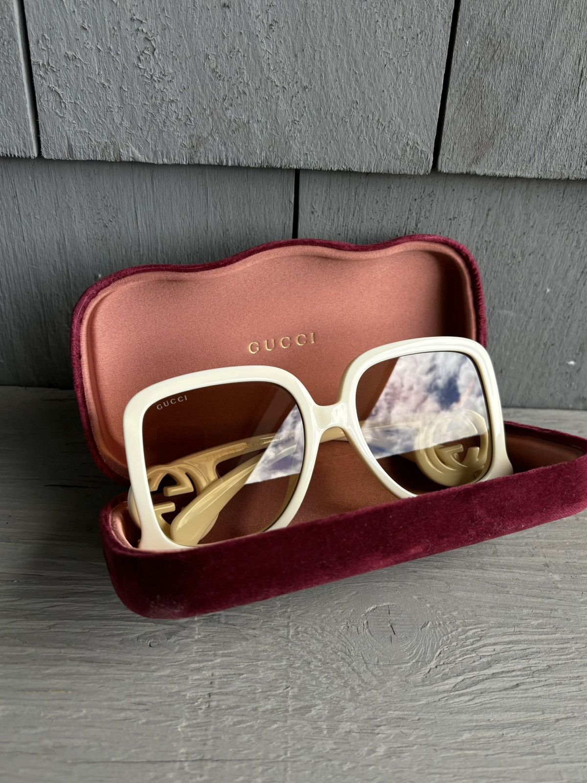 Designer × Gucci Gucci Sunglasses Oversized Offwhite GG1326S Huge Case Y2K Size ONE SIZE - 4 Thumbnail