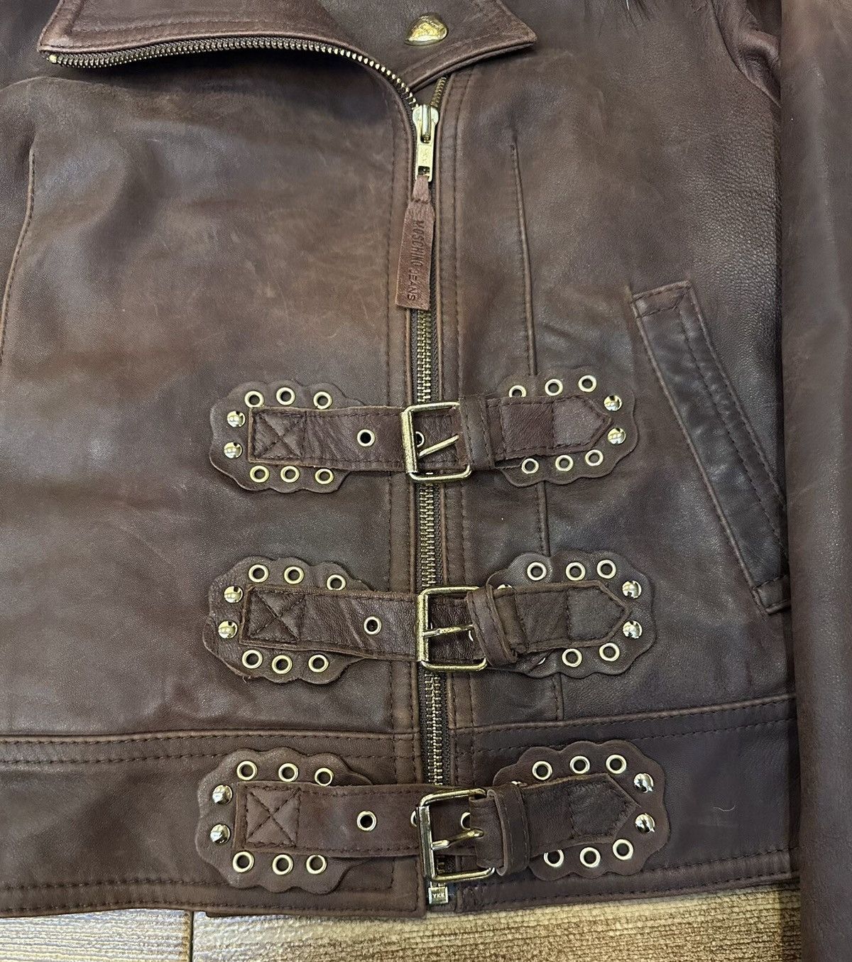 Moschino Moschino Distressed Fur Shearling-Collar Leather Jacket Size US S / EU 44-46 / 1 - 3 Thumbnail