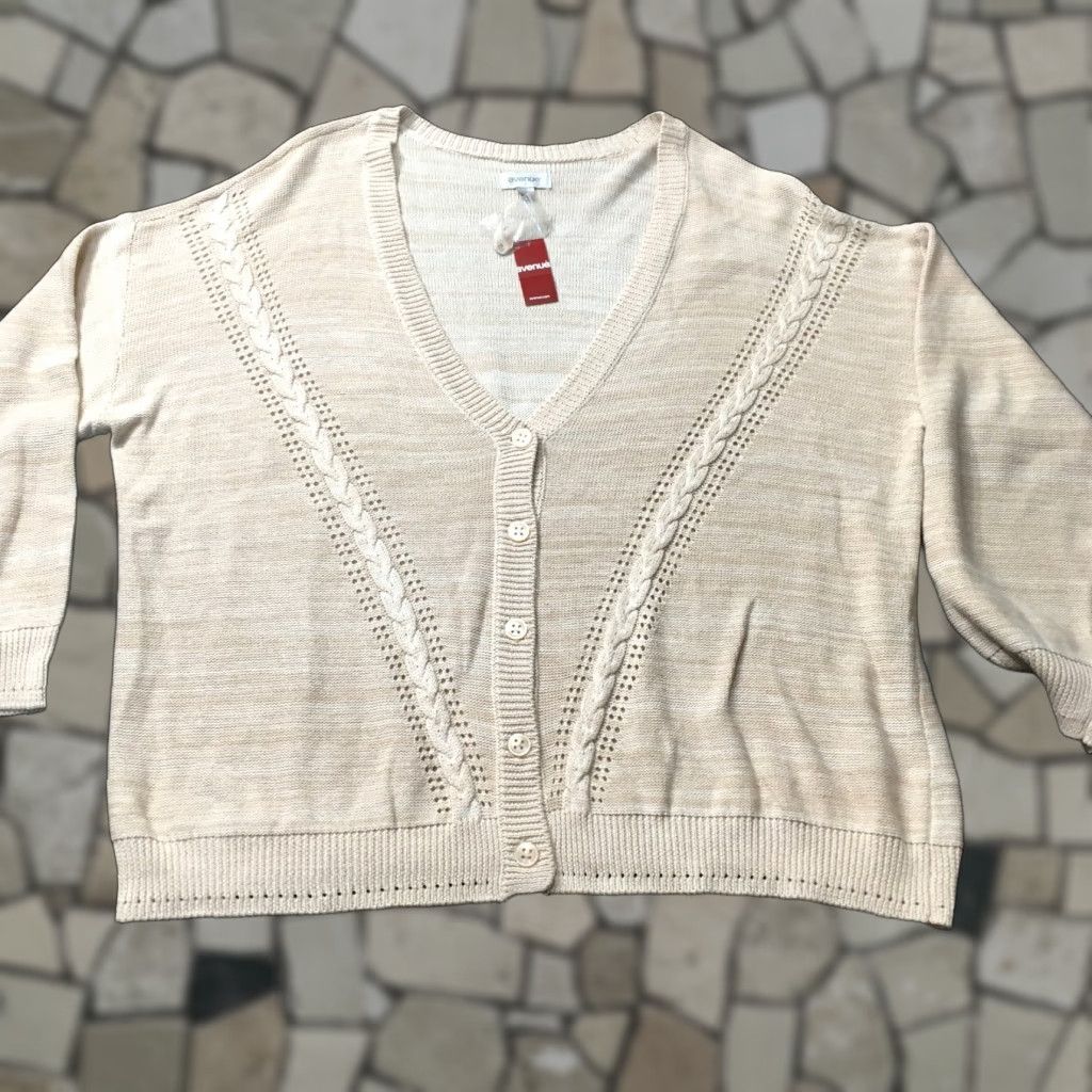 Avenue Avenue Beige V-Neck Button Up Cardigan Sweater Women's 26/28 Size Long Sleeve Fall Spring Knit Size 4XL / US 24-26 - 1 Thumbnail