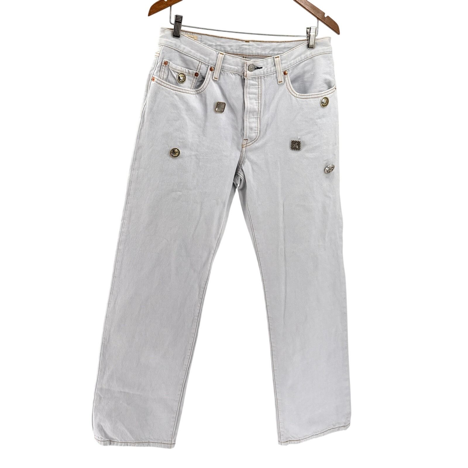 Levi's Light Wash Custom Western Concho Studded 501 '90s Jeans Size US 30 / EU 46 - 1 Thumbnail