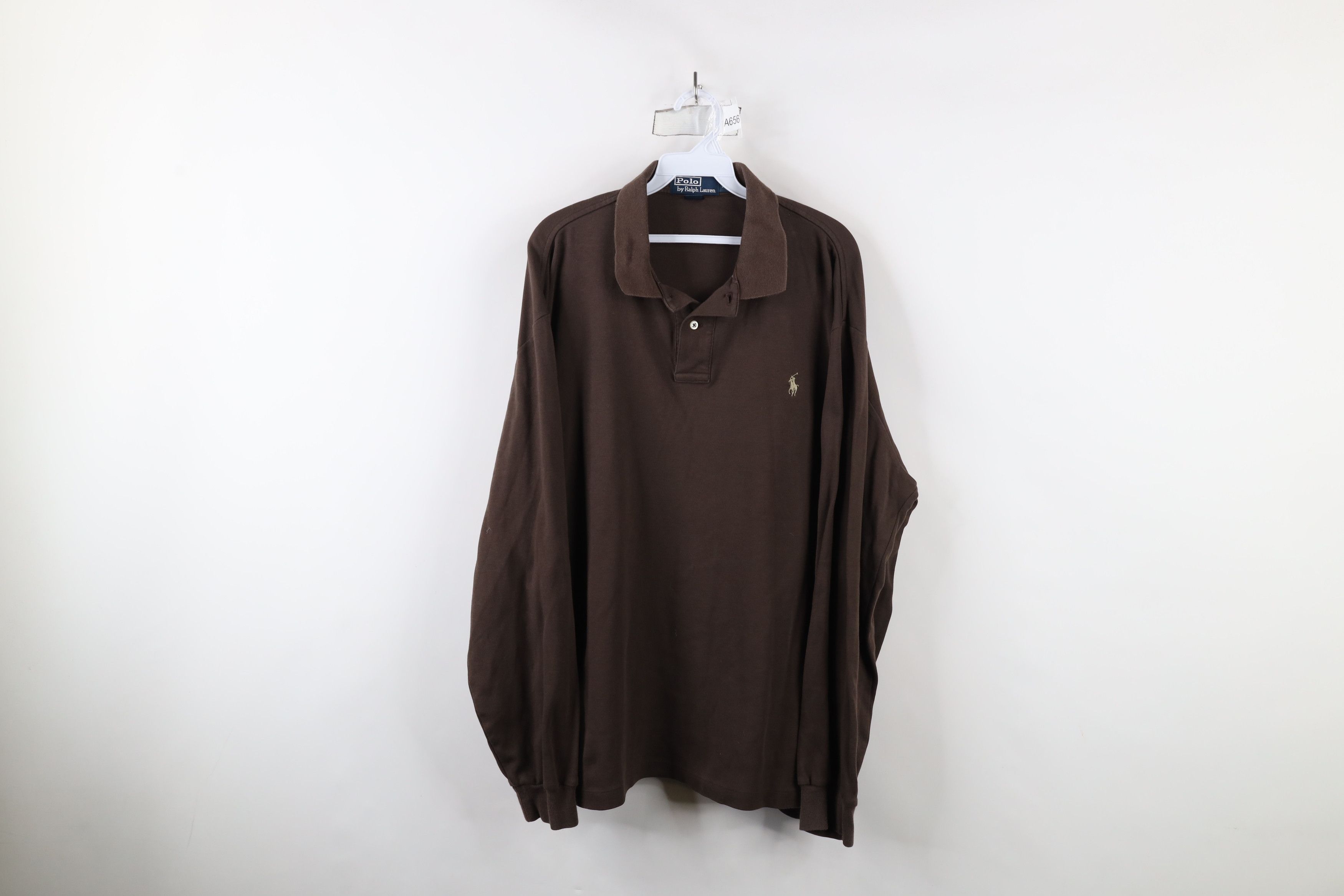 Ralph Lauren × Vintage Vintage 90s Ralph Lauren Touch Cotton Long Sleeve Polo Brown Size US XL / EU 56 / 4 - 1 Thumbnail