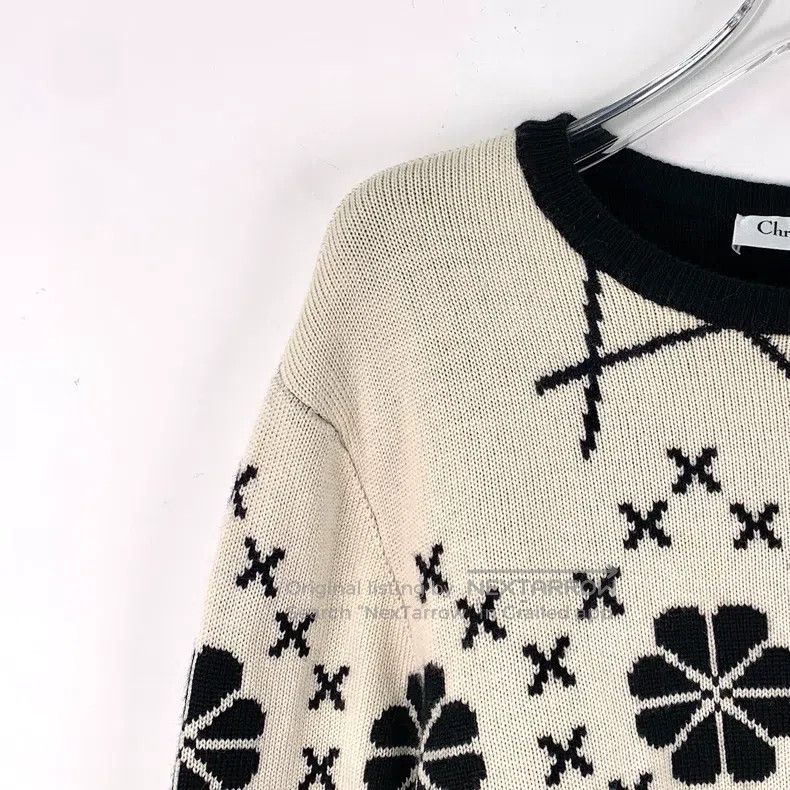 Dior Dior Colour-blocked floral inlaid wool round-neck lace lon Size XS / US 0-2 / IT 36-38 - 3 Thumbnail