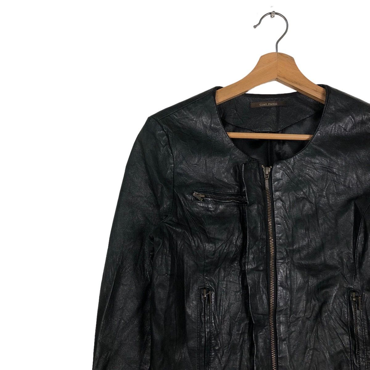 Japanese Brand 📌CROPPED BIKER LEATHER JACKET CIAO PANIC JAPAN Size M / US 6-8 / IT 42-44 - 7 Thumbnail