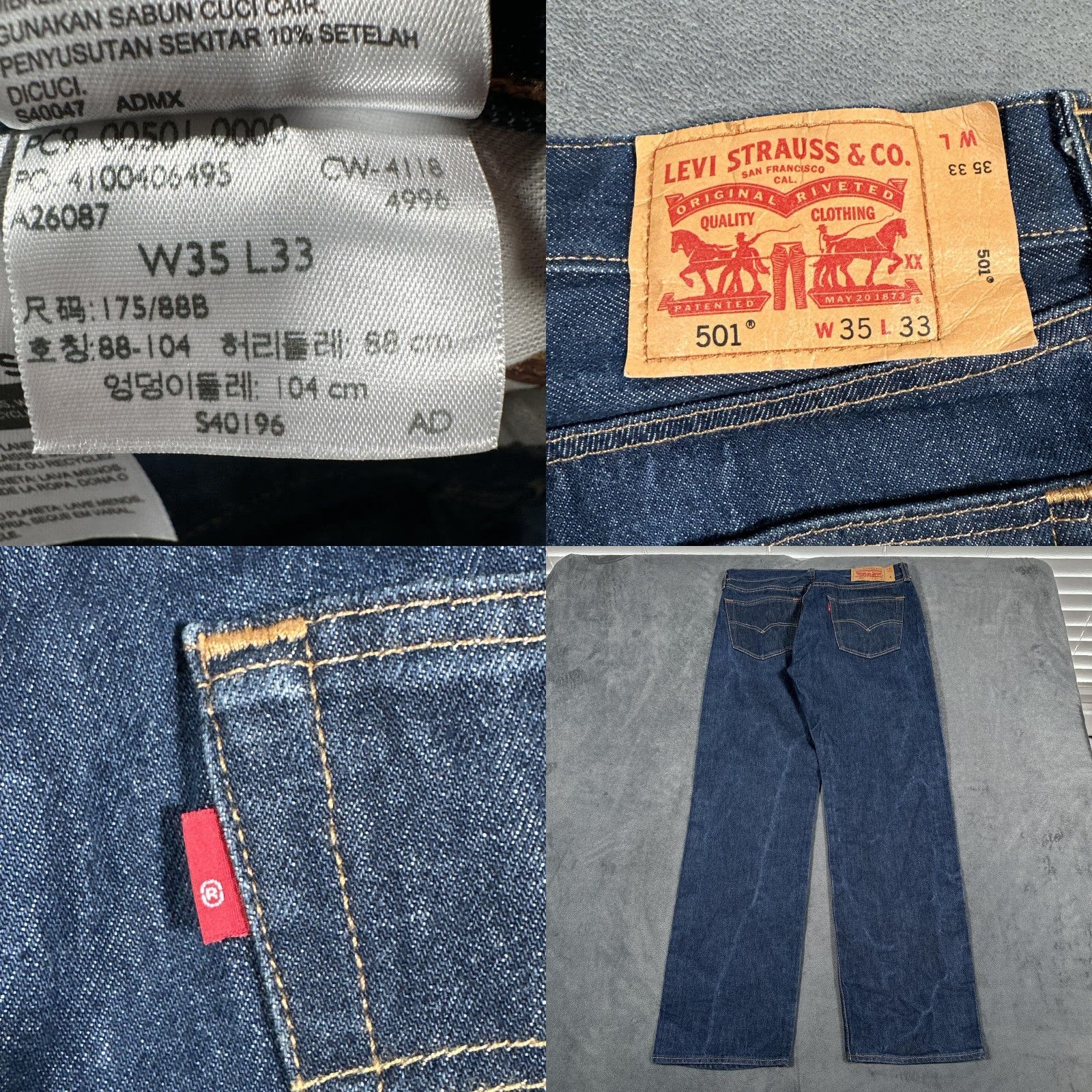 Levi's VINTAGE Levis 501 Jeans Mens 33x32 Blue Straight Leg Button Fly Raw Denim Shrink To Fit Size US 33 - 9 Thumbnail