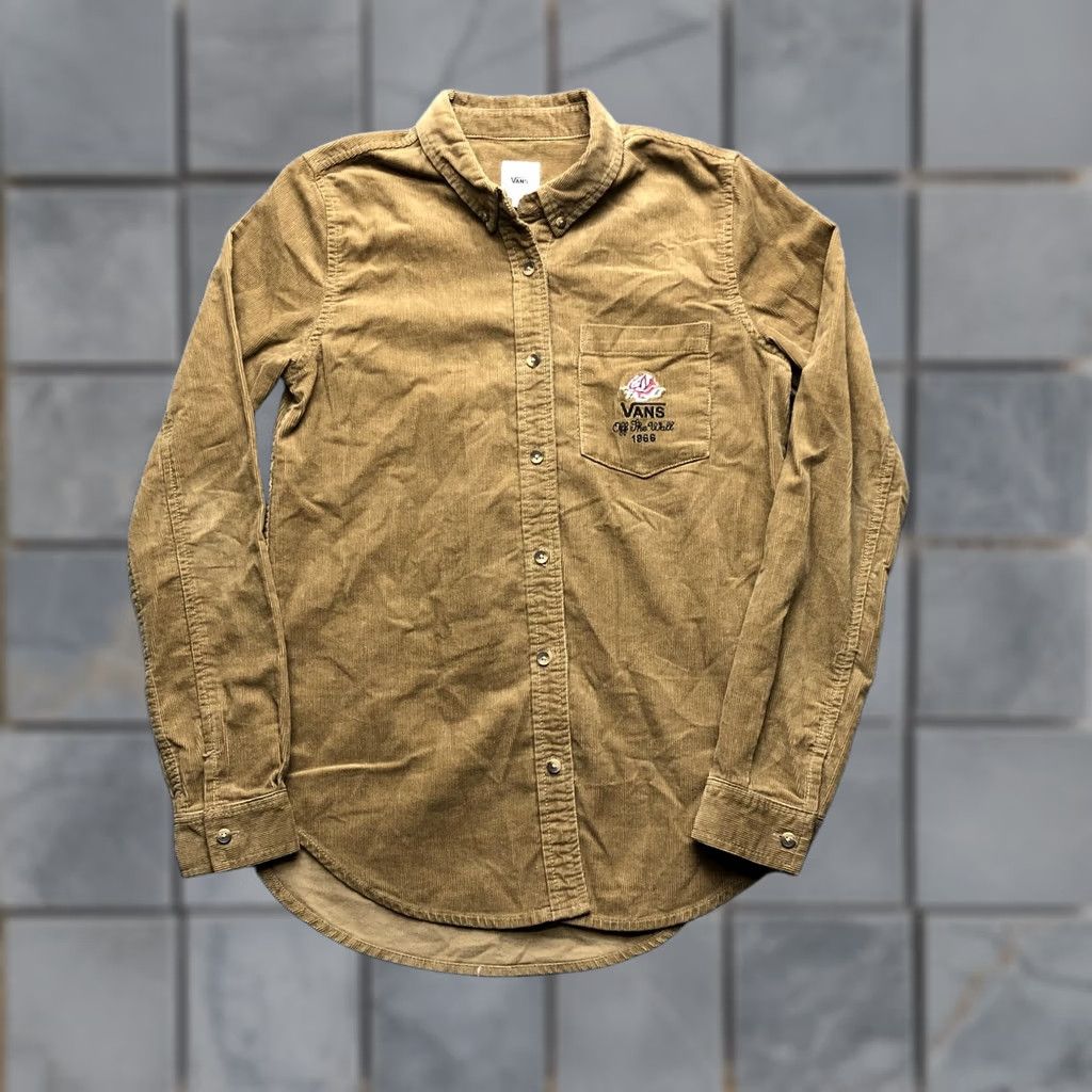 Vans VANS Shirt Mens Small Brown Corduroy Long Sleeve Button Up Rose Embroidered 1966 Size US S / EU 44-46 / 1 - 1 Thumbnail
