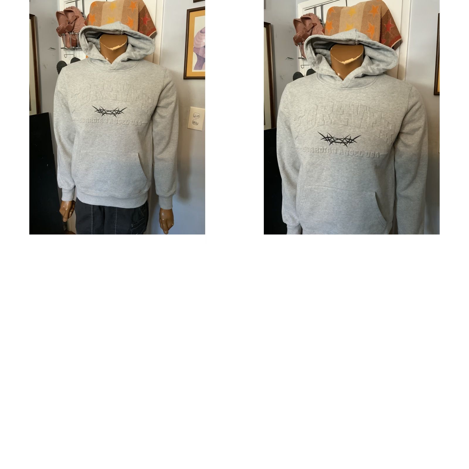 Vintage Guardian Angel Forever Embossed Barbed Wire Heather Gray Pullover Hoodie M Mens Medium Gray Guardian Angel Hoodie Size US M / EU 48-50 / 2 - 8 Thumbnail