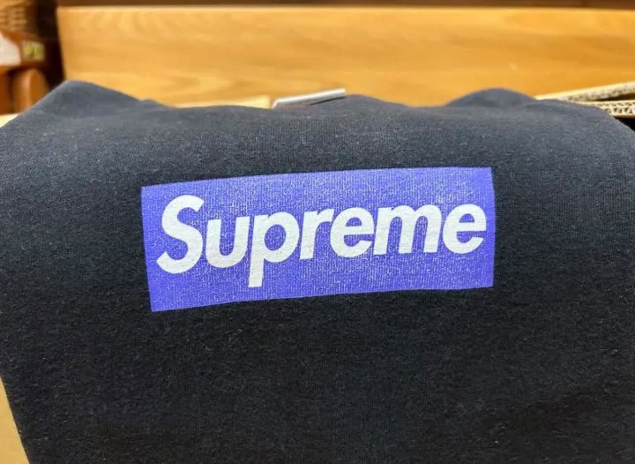 image of Supreme Purple On Black Box Logo Tee 2005, Men's (Size Medium)
