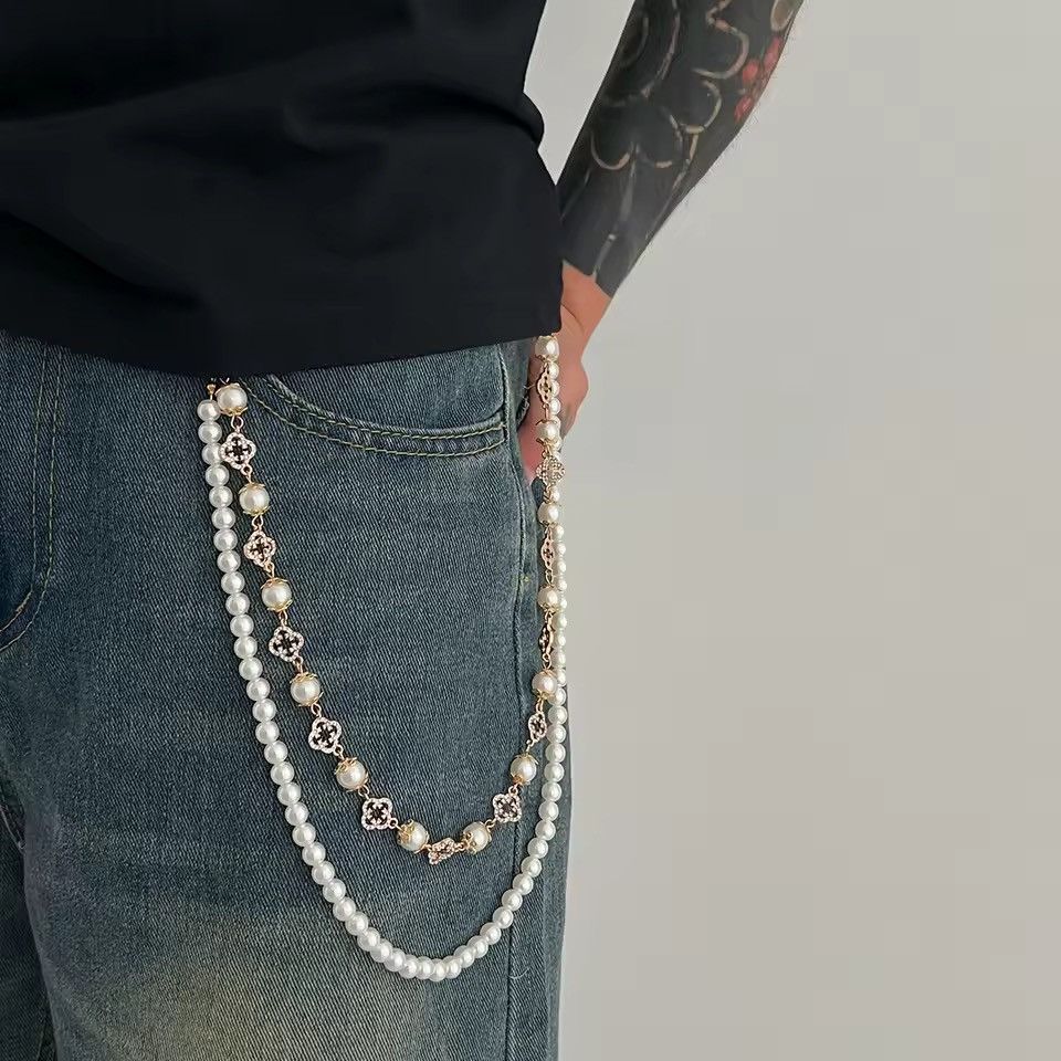 Jewelry Rhinestone Streetwear Punk Pearl Imitation Cross Key Chain Size ONE SIZE - 1 Thumbnail