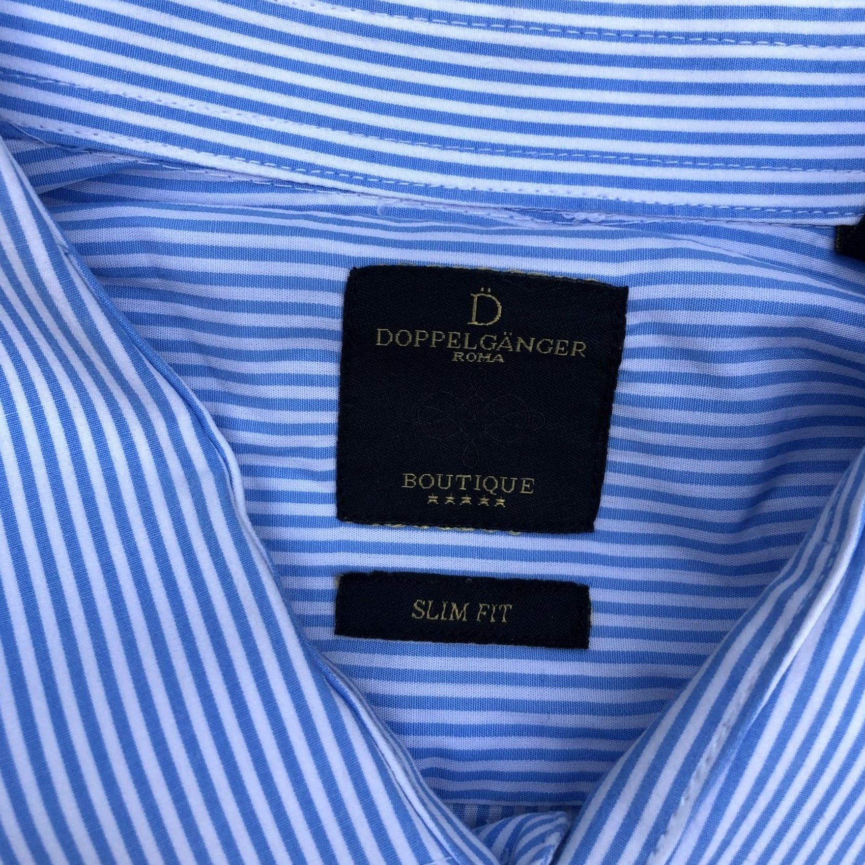 Vintage Doppleganger ROMA Dress Shirt Men's Slim Fit 43 Blue Striped Collared Button Size 46R - 3 Thumbnail