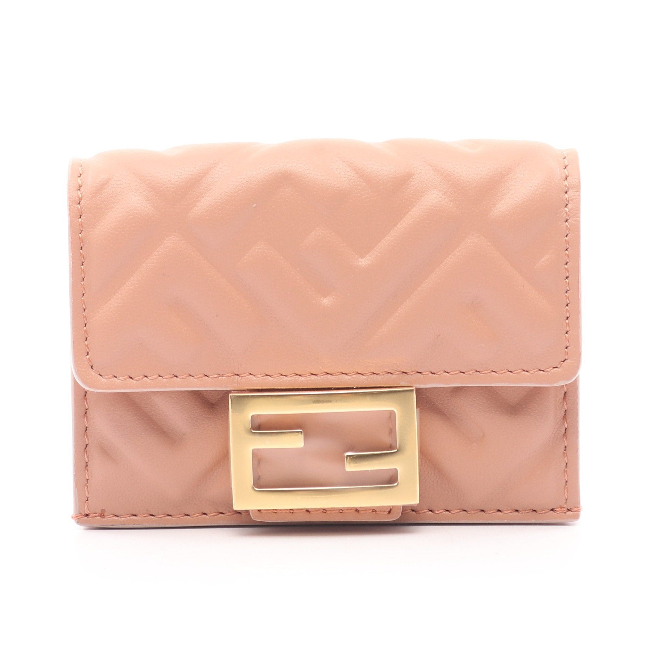 Fendi Fendi Bucket Ff Logo Trifold Wallet Compact Emboss Leather Pink Size ONE SIZE - 1 Thumbnail