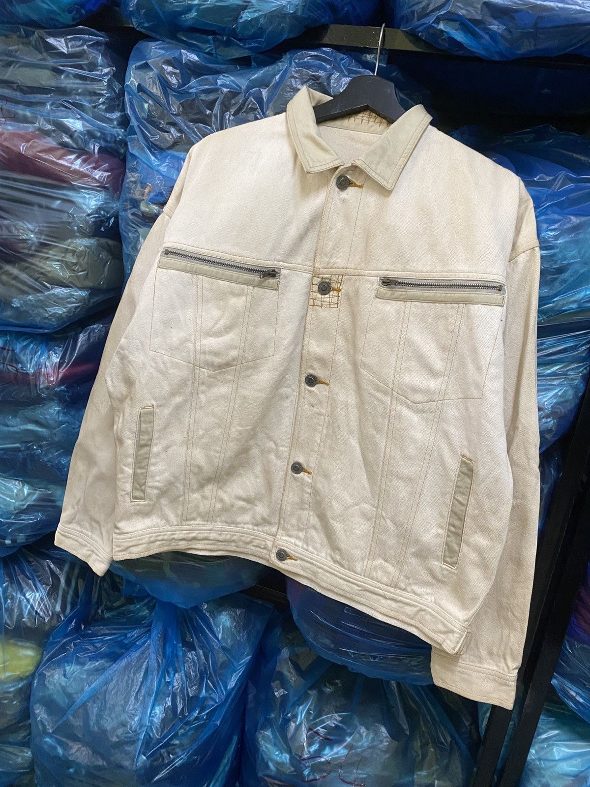 Other Vintage Michel Bachoz Paris Beige Denim Jacket Workwear Size US L / EU 52-54 / 3 - 2 Thumbnail