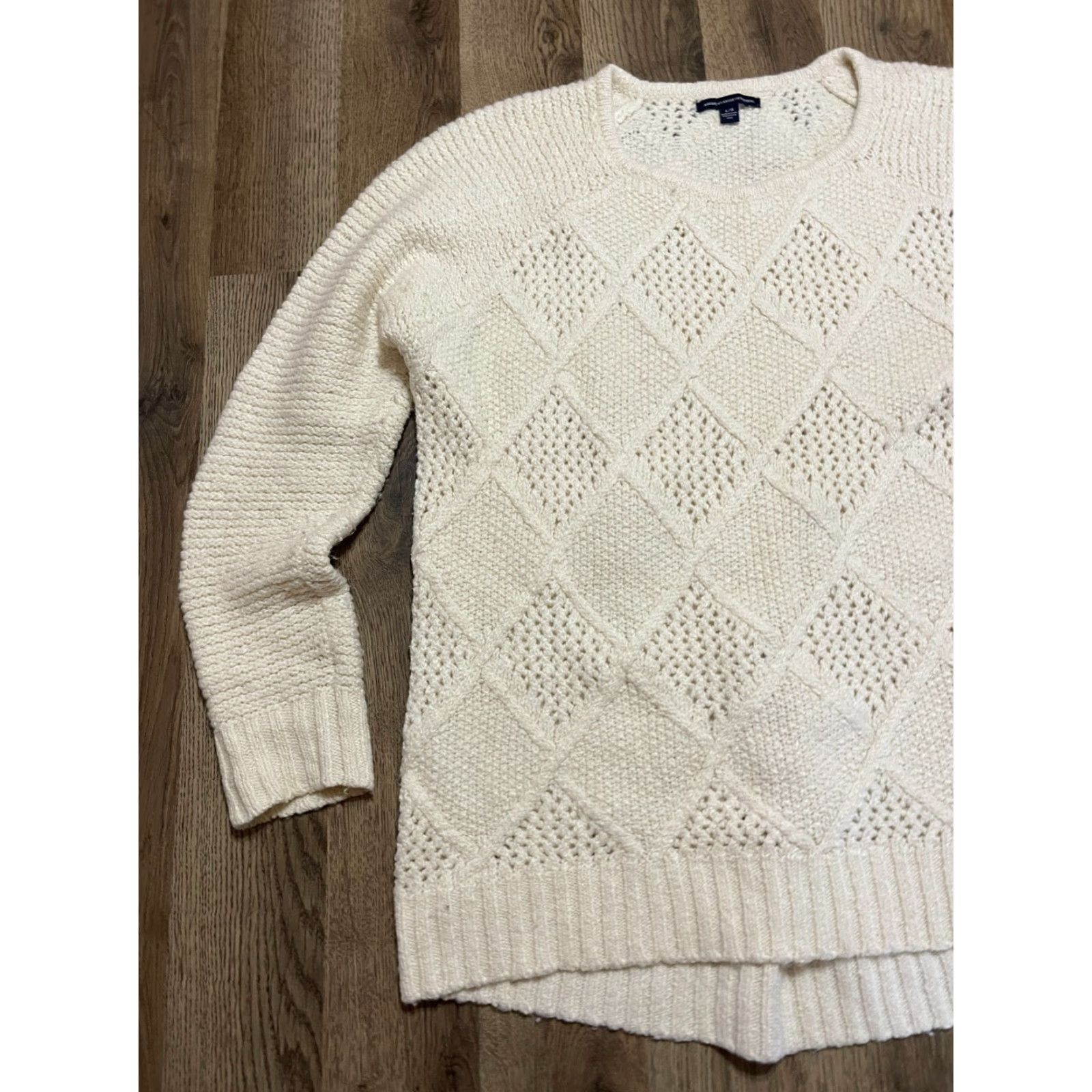 American Eagle Outfitters American Eagle Outfitters Sweater Shirt Womens Large White Knit Pullover Crew Neck Casual Fall Spring Summer Knit Regular Pullover Size L / US 10 / IT 46 - 3 Thumbnail