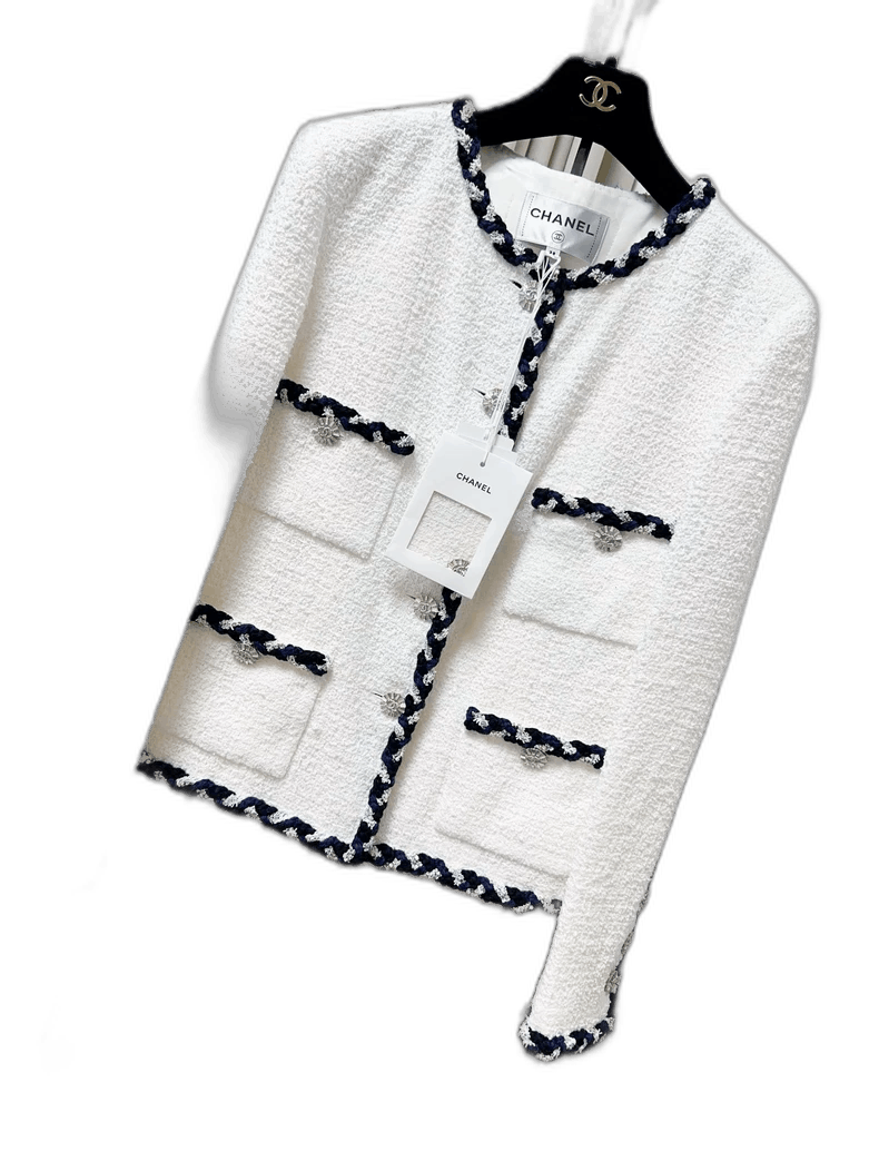 Chanel Chanel 23C White Diamond Trim Knit Jacket Size L / US 10 / IT 46 - 1 Thumbnail