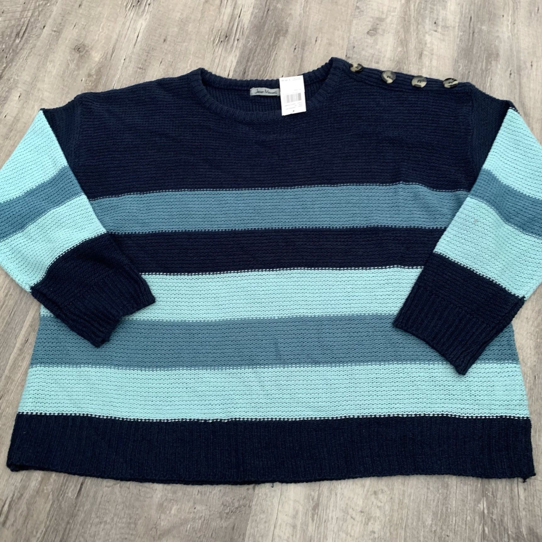 Vintage Jason Maxwell Knit Sweater Womens Plus Sz 3X Blue Striped Button Detail NEW Size XXL / US 16-18 / IT 52-54 - 7 Thumbnail