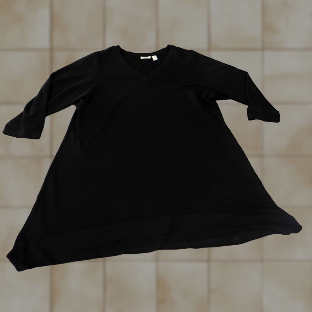 Vintage LOGO by Lori Goldstein Blouse Tunic 1X Womens Black V-Neck Pullover Stretch Knit Cotton Regular Sleeve 3/4 Vintage No Size XL / US 12-14 / IT 48-50 - 1 Thumbnail
