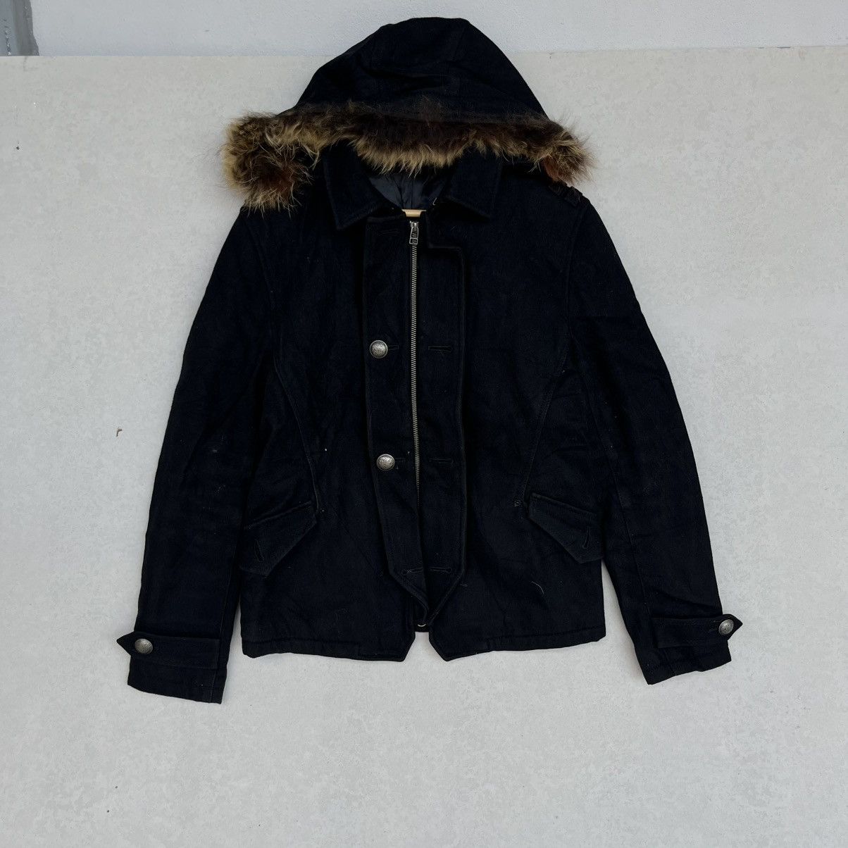 Other Vintage Black Denim Jacket With Fur Hood Size M Size M / US 6-8 / IT 42-44 - 1 Thumbnail