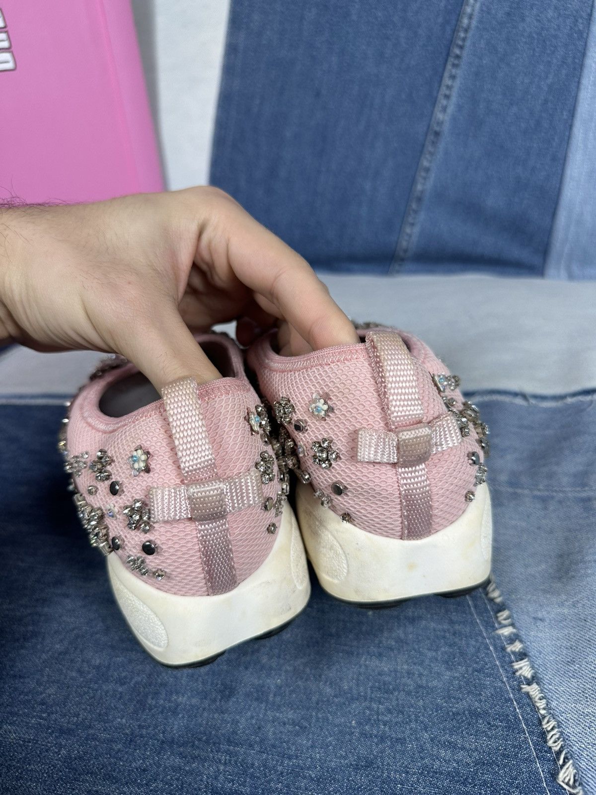 Dior Dior Fusion Pink Bling Mesh Rhinestones Low Sneakers Size US 7 / IT 37 - 23 Thumbnail