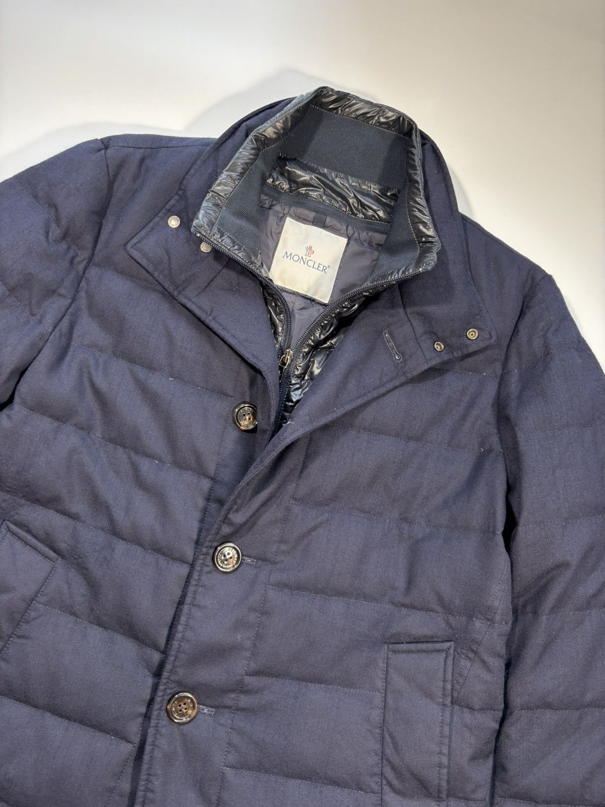 Moncler Moncler Vallier Quilted Down Coat Gray Wool Size 3 Size US M / EU 48-50 / 2 - 2 Thumbnail