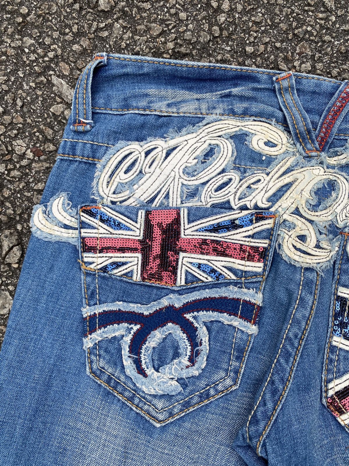 Japanese Brand Red Pepper Low Rise Faded Blue Back Logo Flare Jeans Size US 30 / EU 46 - 11 Thumbnail