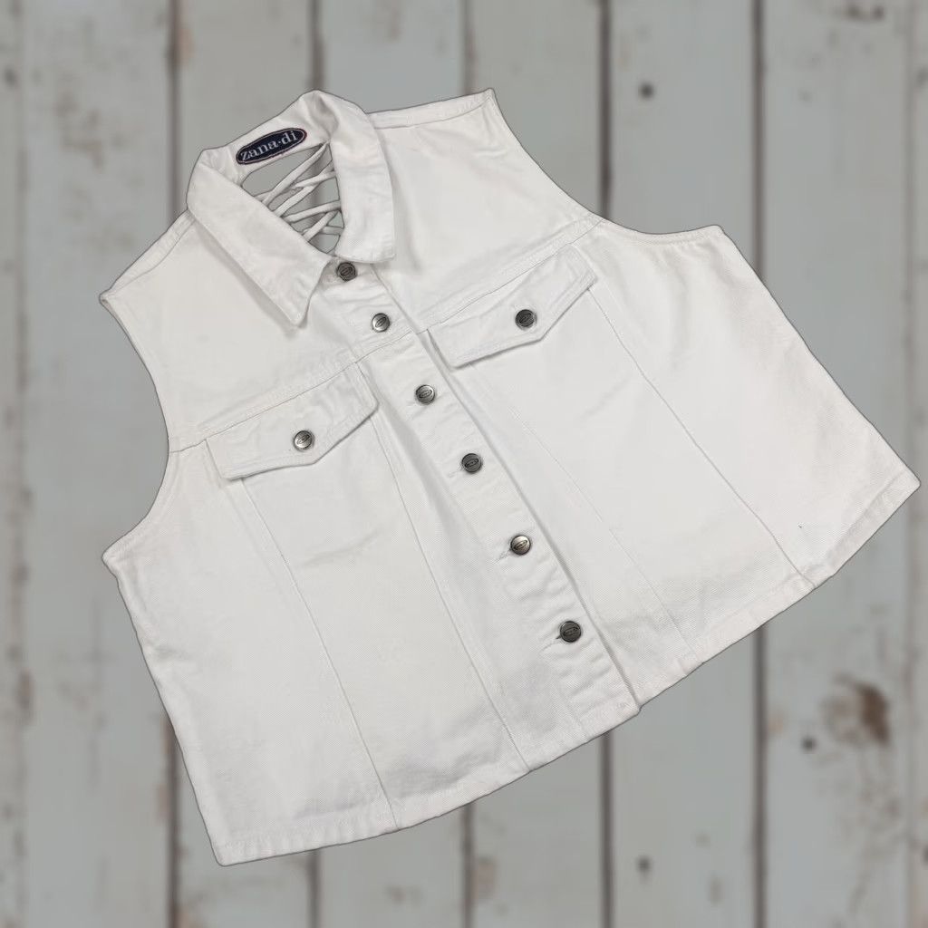 Denime Zana Di Vest Womens Adjustable White Denim Lace-Up Back Corset Button Front XL Size XL / US 12-14 / IT 48-50 - 1 Thumbnail