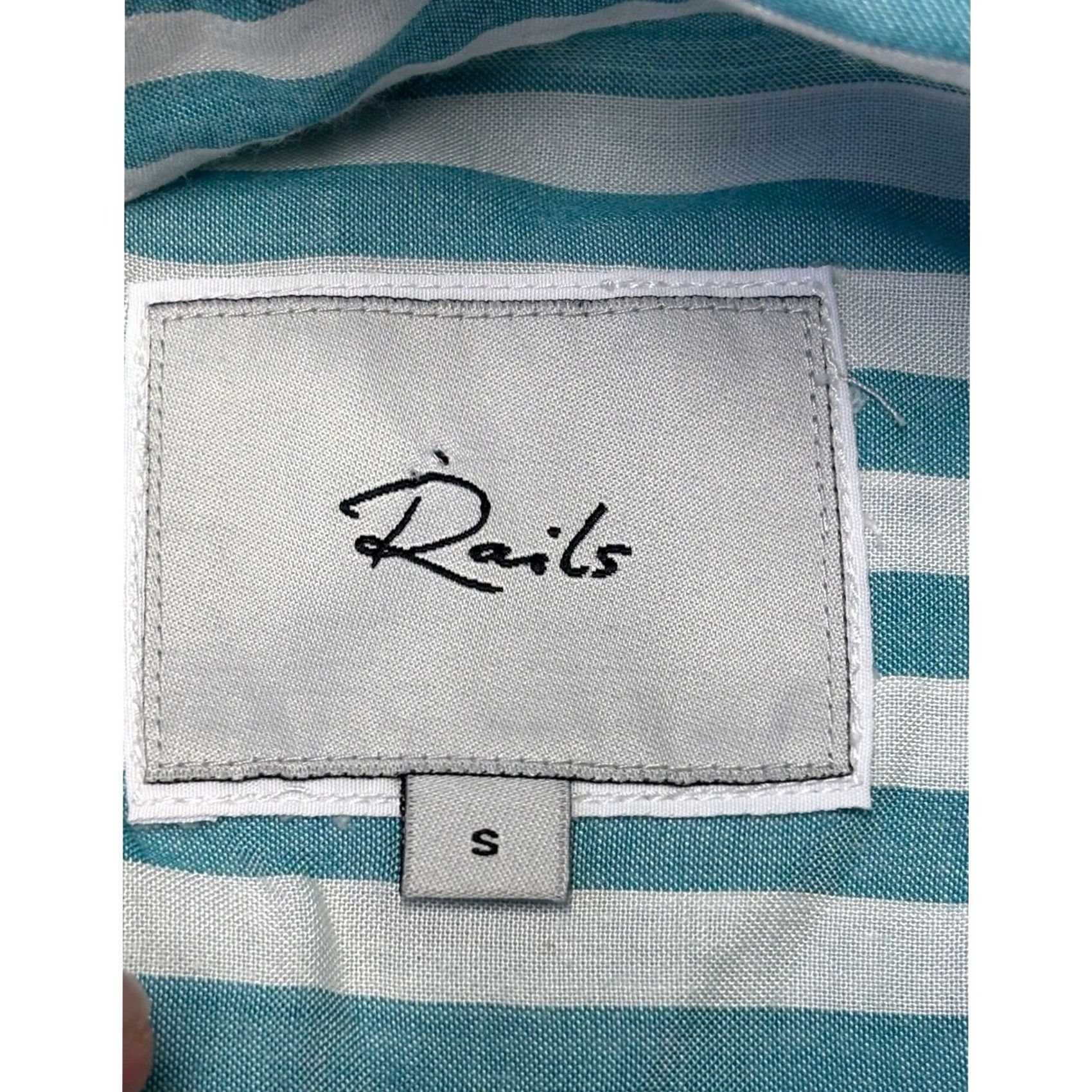 Rails Rails Striped Button Down Shirt Teal White Long Sleeve Shirt S Women Dress Shirt Blouse Tunic Casual Everyday Size S / US 4 / IT 40 - 4 Thumbnail