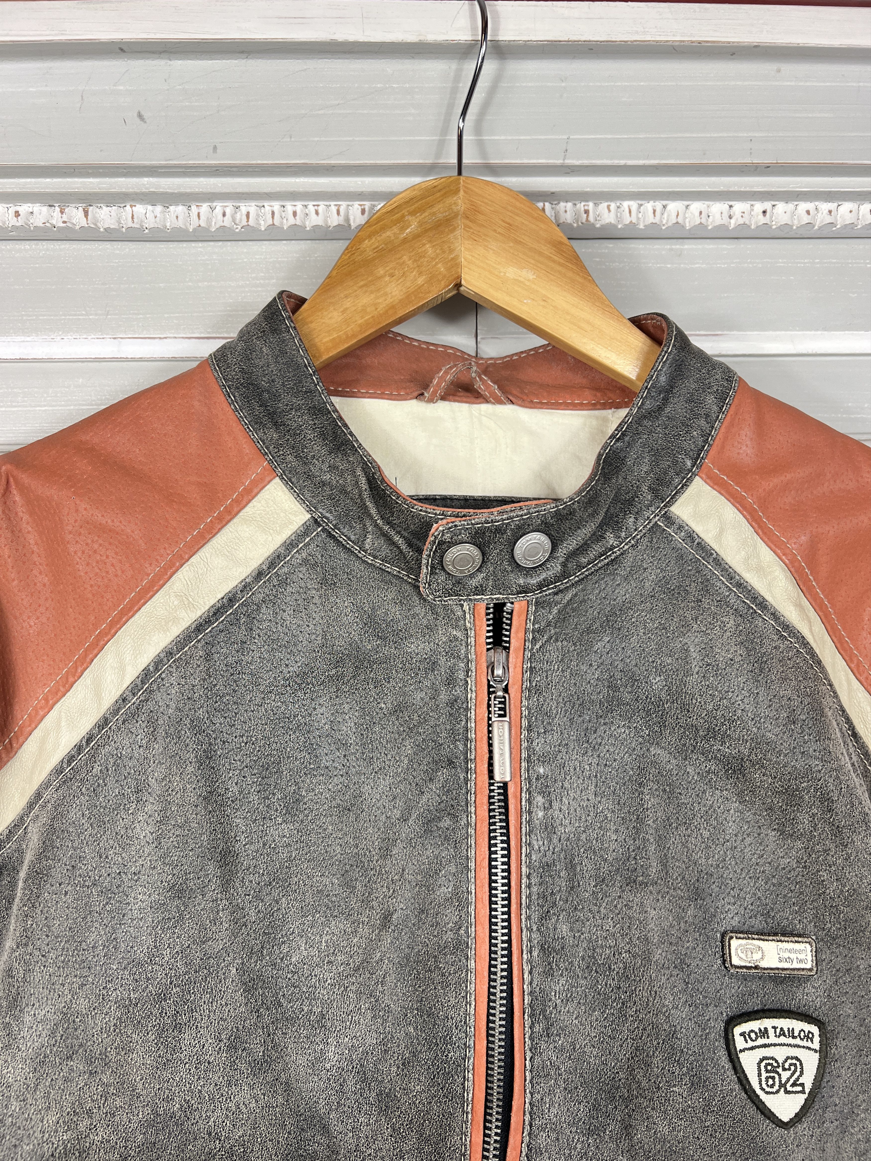 Tom Tailor TOM TAILOR LEATHER MOTO JACKET GRAY ORANGE SIZE L Size US L / EU 52-54 / 3 - 6 Thumbnail