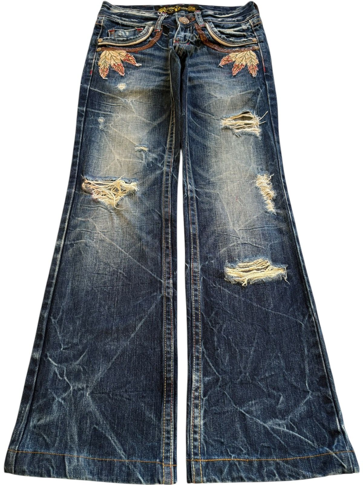 Japanese Brand Vintage Red Pepper Double Wings Embellished Flare Jeans Size US 28 / EU 44 - 2 Thumbnail