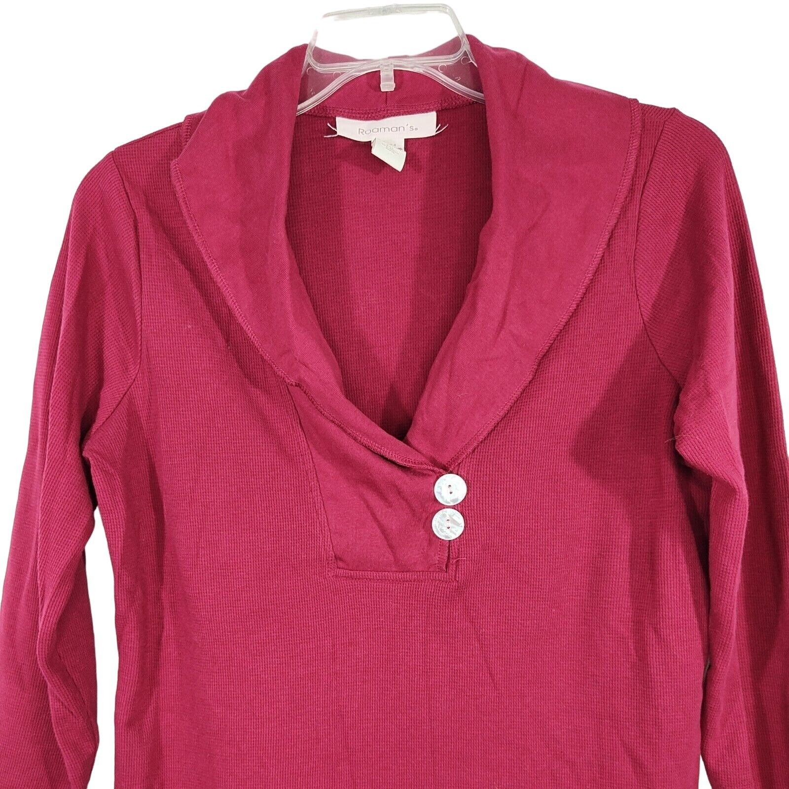 Other Roamans Red Thermal Waffle Knit Top Women Size M Shawl Colla Size M / US 6-8 / IT 42-44 - 2 Thumbnail