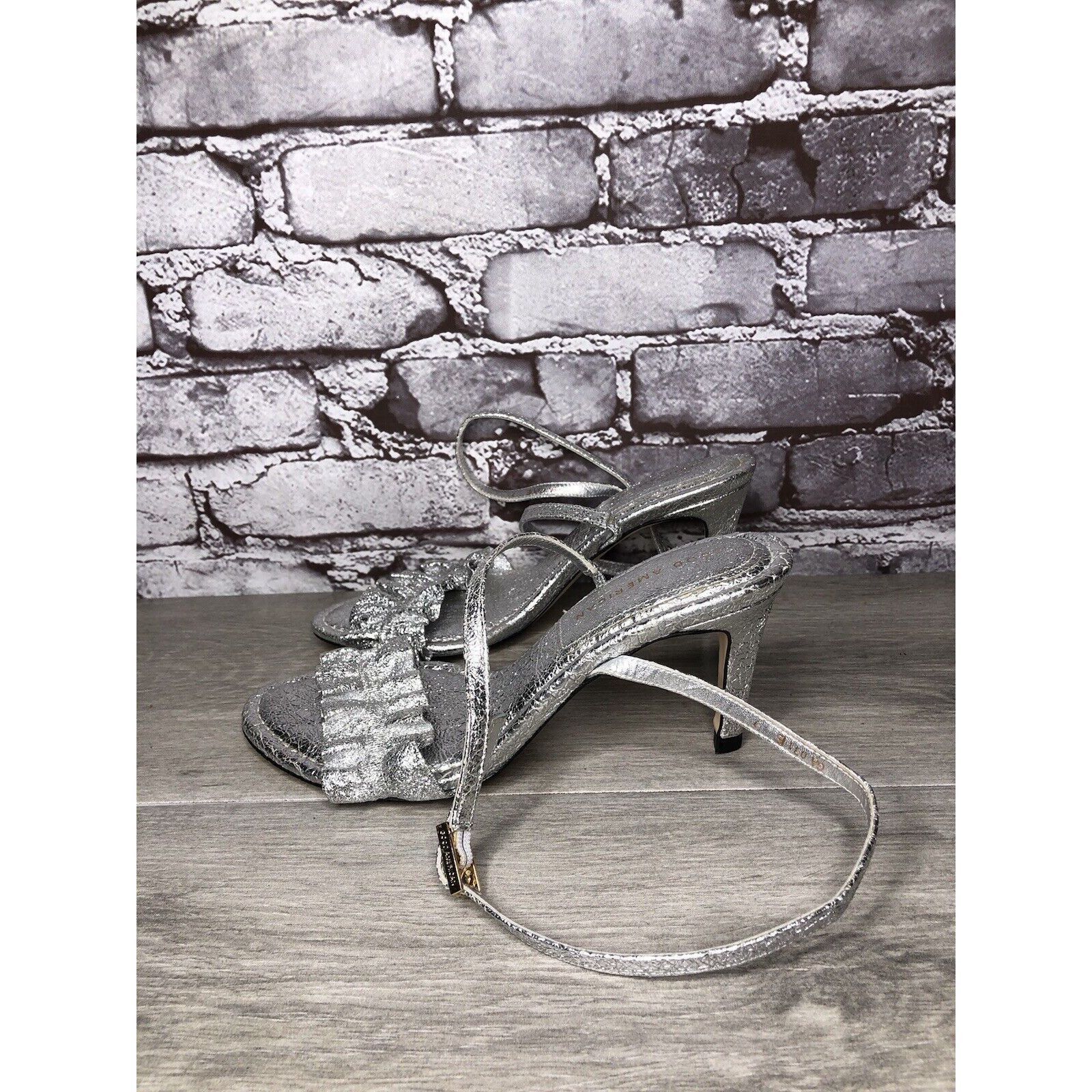 Other GOOD AMERICAN Metallic Silver Leather Strap Heeled Sandals W Size US 7 / IT 37 - 18 Thumbnail
