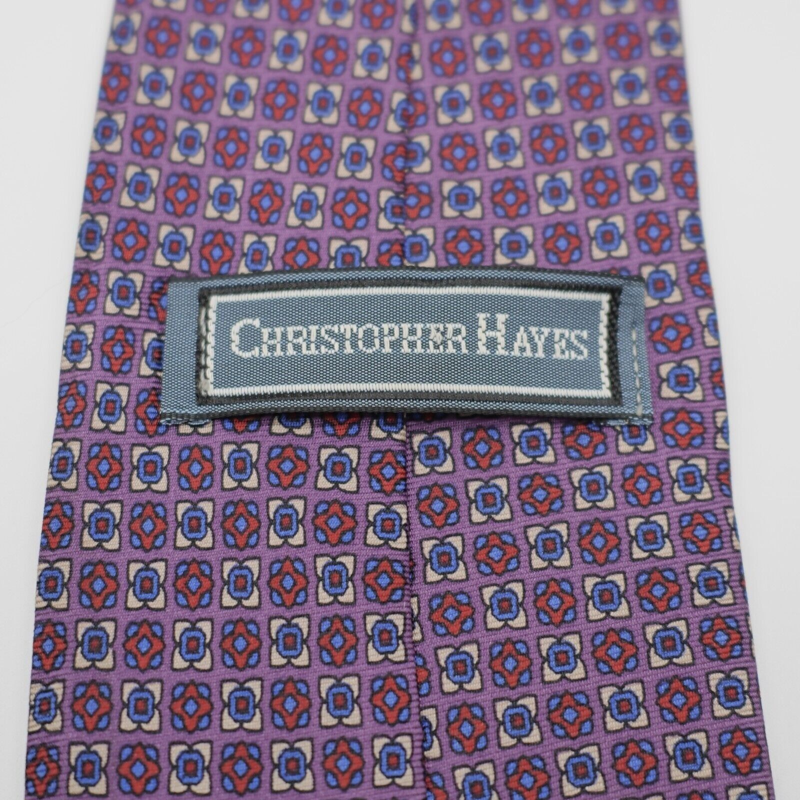 Designer Christopher Hayes Floral Geometric Print Purple Silk Tie Ita Size ONE SIZE - 3 Thumbnail