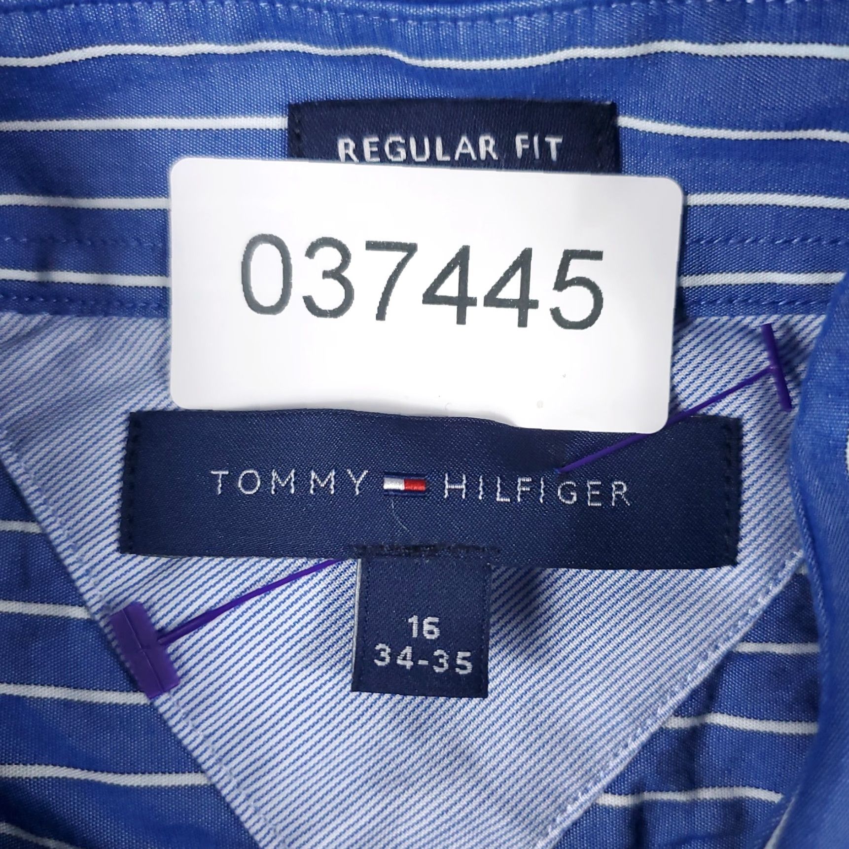Tommy Hilfiger VINTAGE Tommy Hilfiger Dress Shirt Men 16 Blue White Stripe Long Sleeve Button-Up Casual Formal 100% Cotton Mens Regular fit Size 42R - 6 Thumbnail