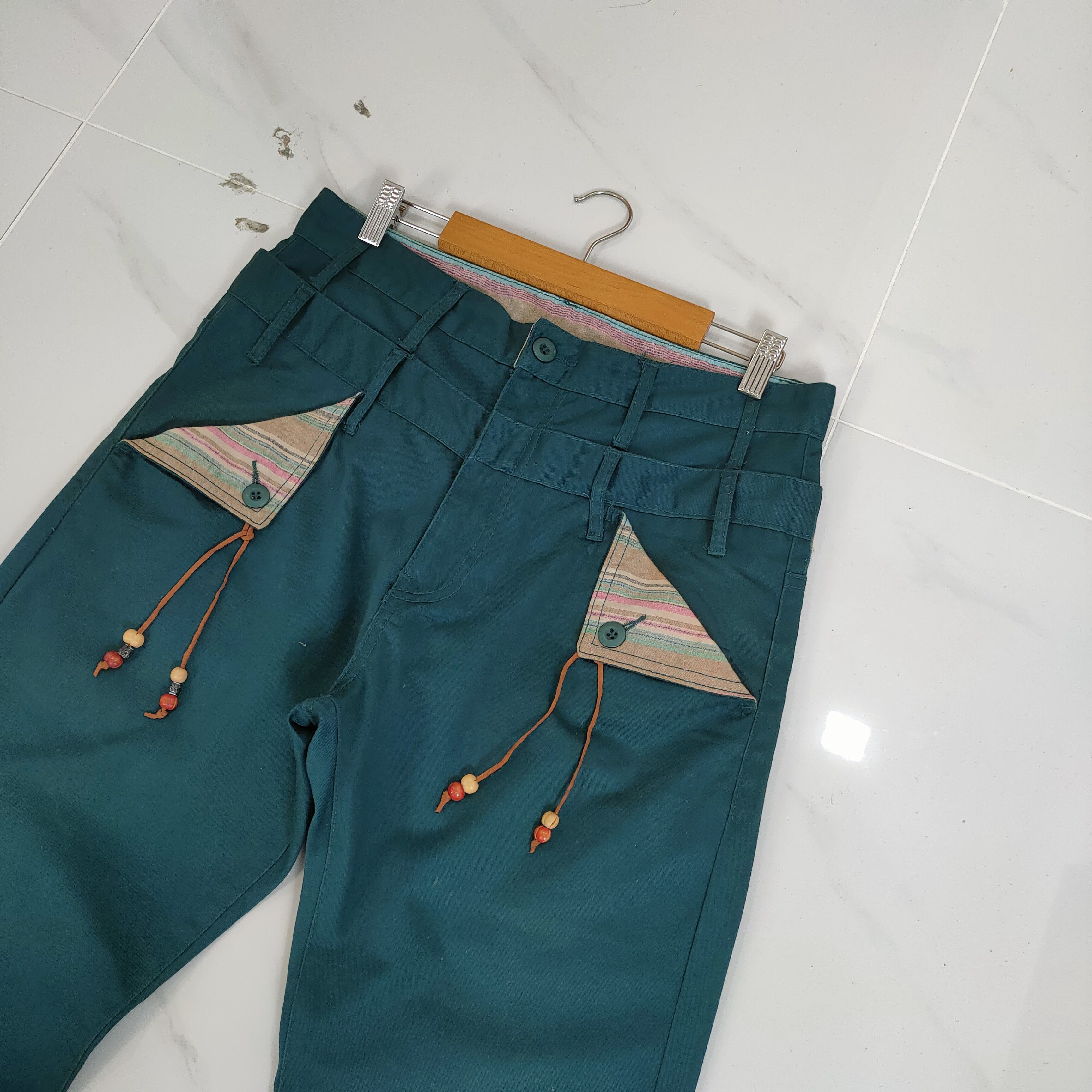 Japanese Brand DOUBLE WAIST GREEN TURQUOISE TROUSERS PANTS Size US 32 / EU 48 - 4 Thumbnail
