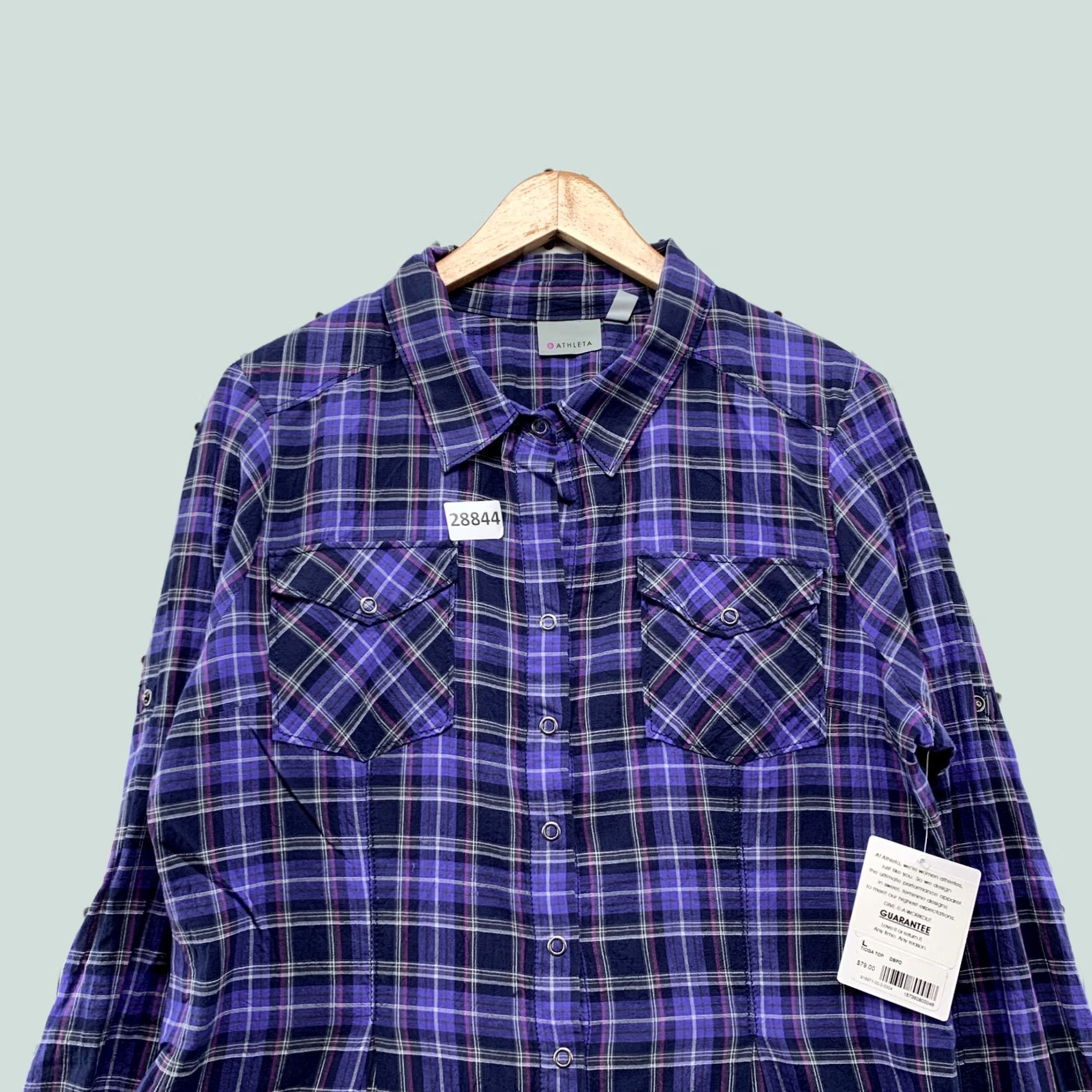 Athleta VINTAGE Athleta Button Up Shirt Womens Large Blue Purple Plaid NWT Western 22X27.5 Size L / US 10 / IT 46 - 1 Thumbnail