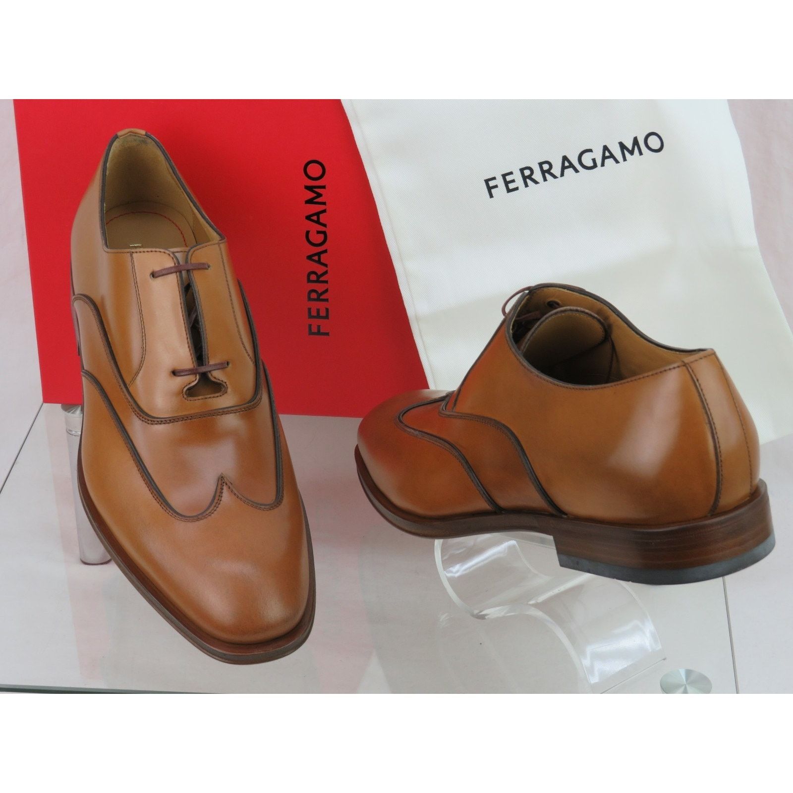 Salvatore Ferragamo NIB FERRAGAMO CORIAN BROWN TAN BROGUE LEATHER OXFORDS 8 EE Size US 8 / EU 41 - 5 Thumbnail