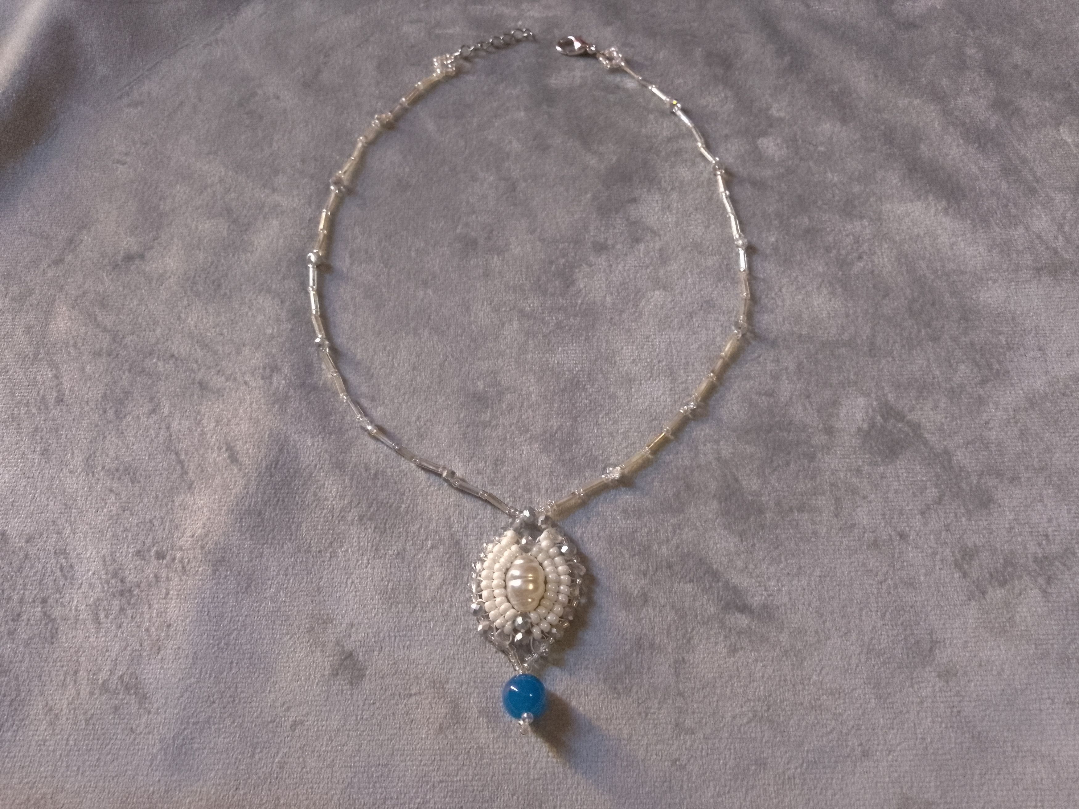 Handmade Charm Necklace Elegant Blue Agate gemstone faux pearl Size ONE SIZE - 2 Thumbnail