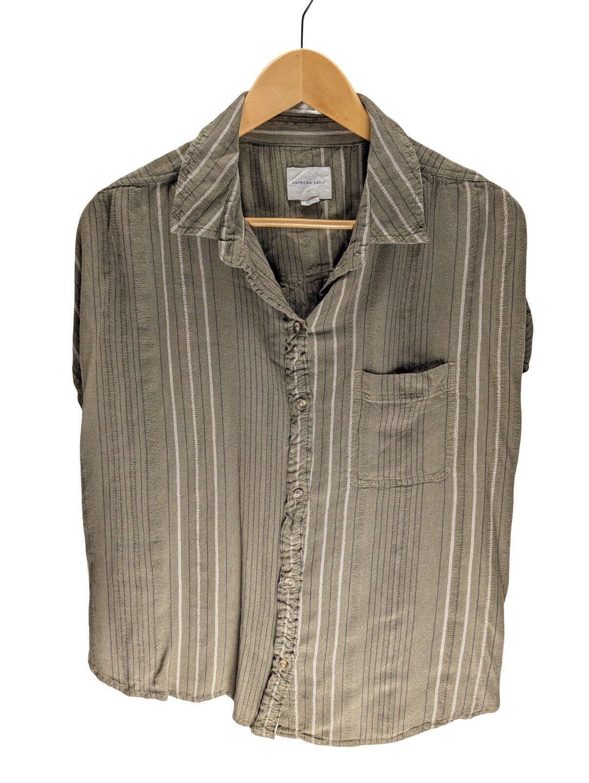American Eagle Outfitters American Eagle Olive Green Striped Button Shirt w/ Pocket Size M / US 6-8 / IT 42-44 - 1 Thumbnail