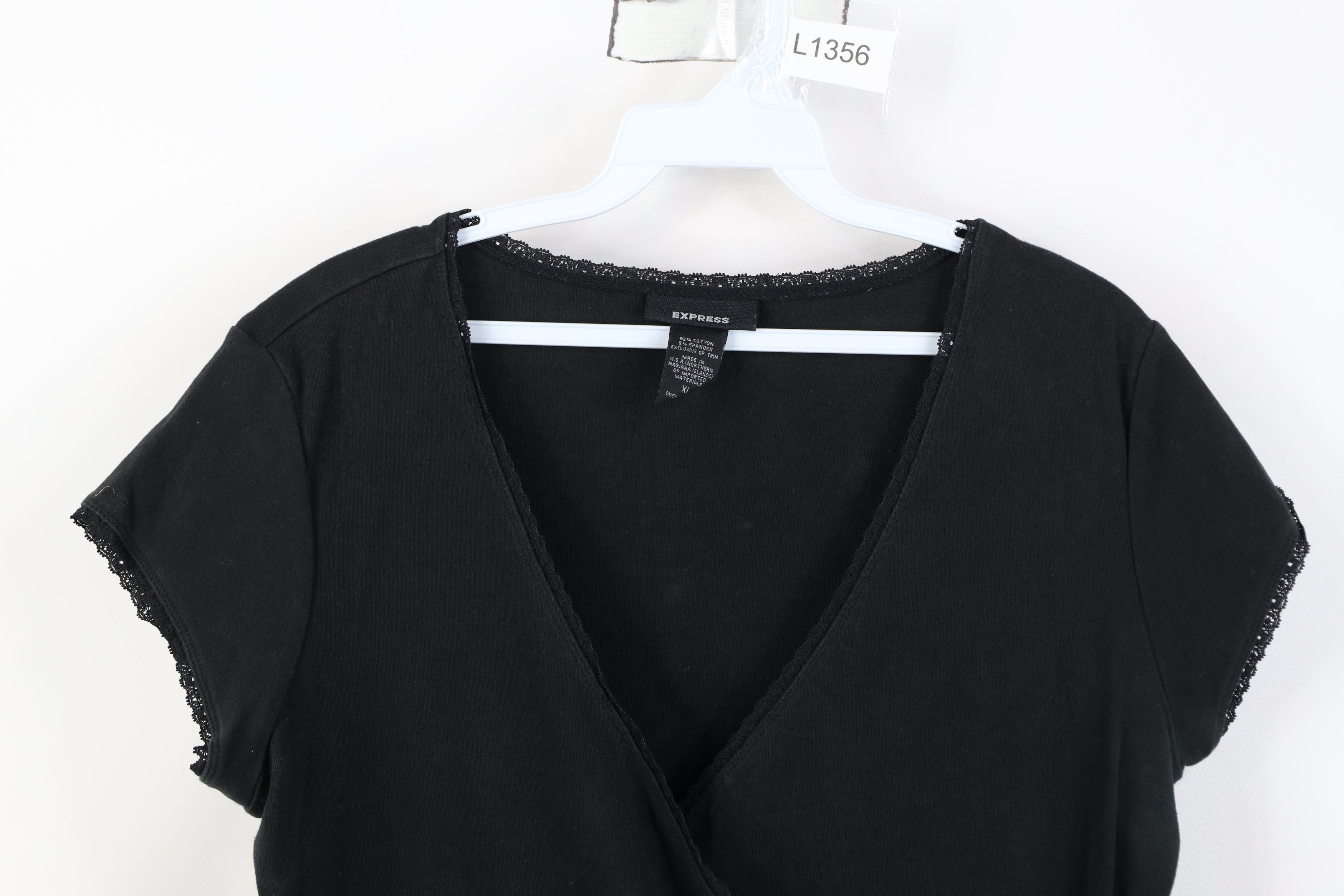 Express Vintage Y2K Express Lace Trim Ribbed Knit T-Shirt Black Size XL / US 12-14 / IT 48-50 - 2 Thumbnail