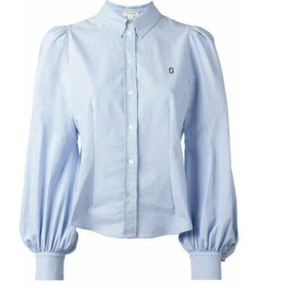 Marc Jacobs Marc Jacobs Bishop Embroidered Oxford Shirt Blue Long Sleeve Size S / US 4 / IT 40 - 1 Thumbnail