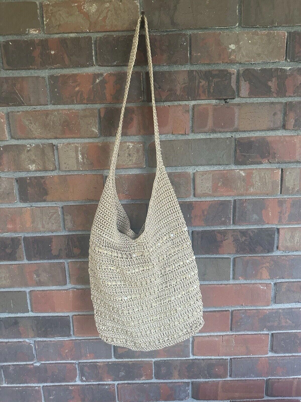 Designer Vintage Y2K Crochet Hobo Shoulder Bag Tan Boho Western Mesh Size ONE SIZE - 4 Thumbnail