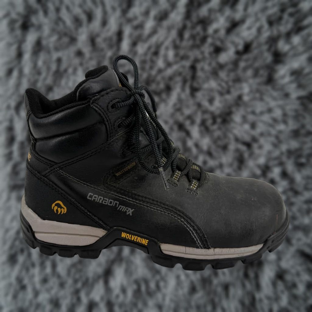 Vintage Wolverine CarbonMAX Boots Mens 8 M Black Waterproof Workwear Outdoor Leather Rubber Sole Ankle Lace Up Slip Resistant 3 lb 3.7 oz Safety Toe Size US 8 / EU 41 - 1 Thumbnail