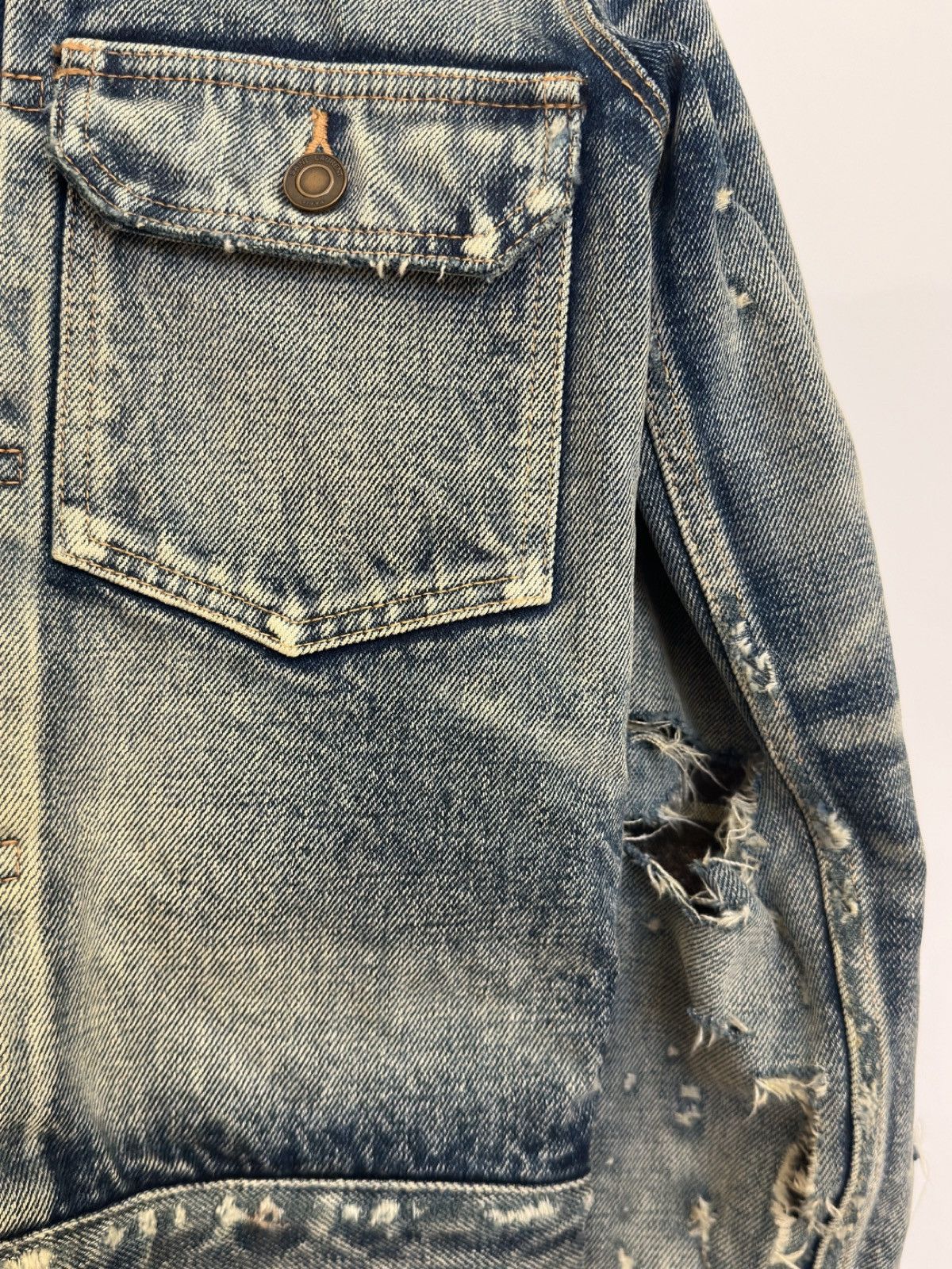 Hedi Slimane × Saint Laurent Paris STEAL!! Distressed Hedi Slimane X Saint Laurent Denim Jacket Size US S / EU 44-46 / 1 - 4 Thumbnail