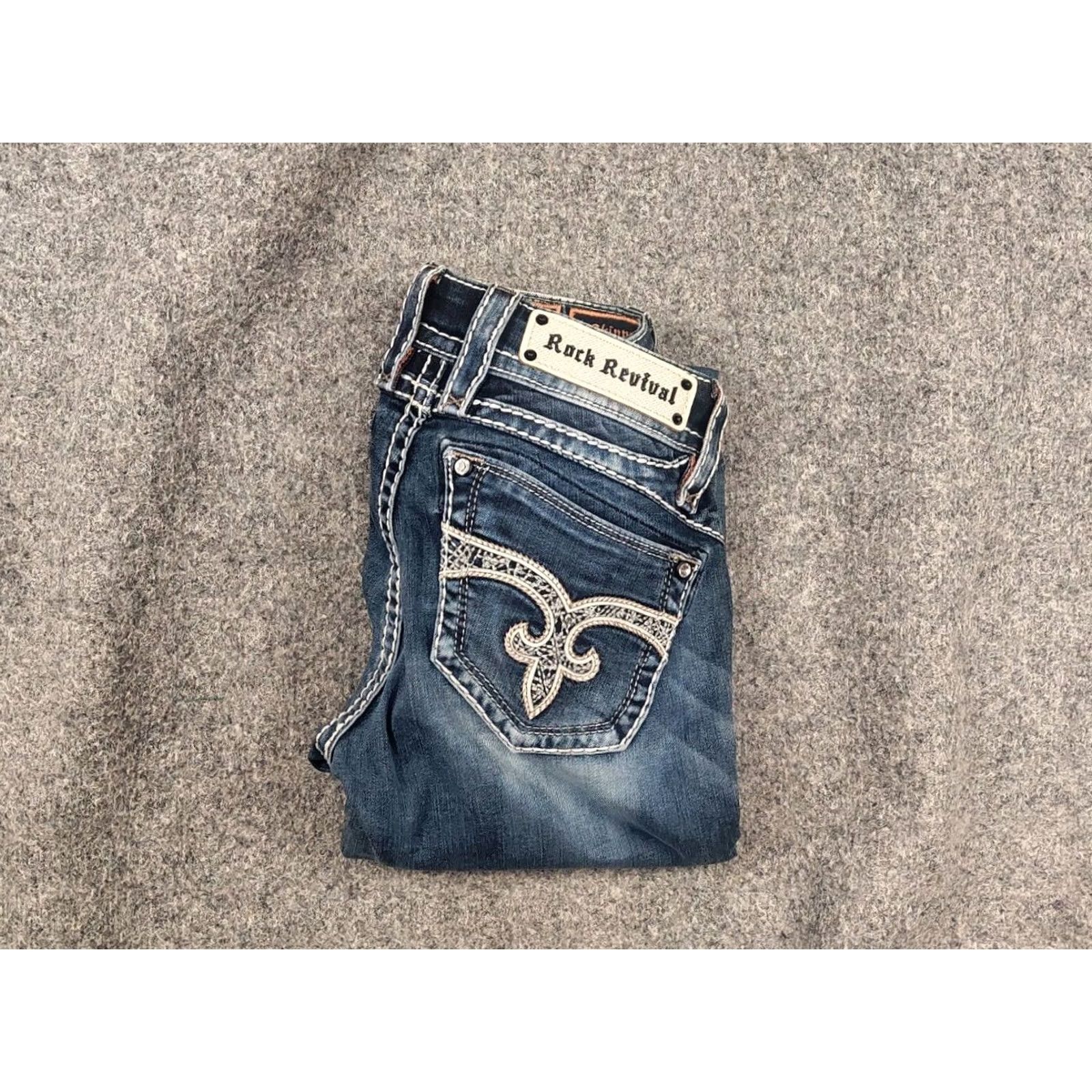 Vintage VINTAGE Rock Revival Adele Embroidered logo Y2K Style Blue Denim Jeans Size 27" / US 4 / IT 40 - 2 Thumbnail