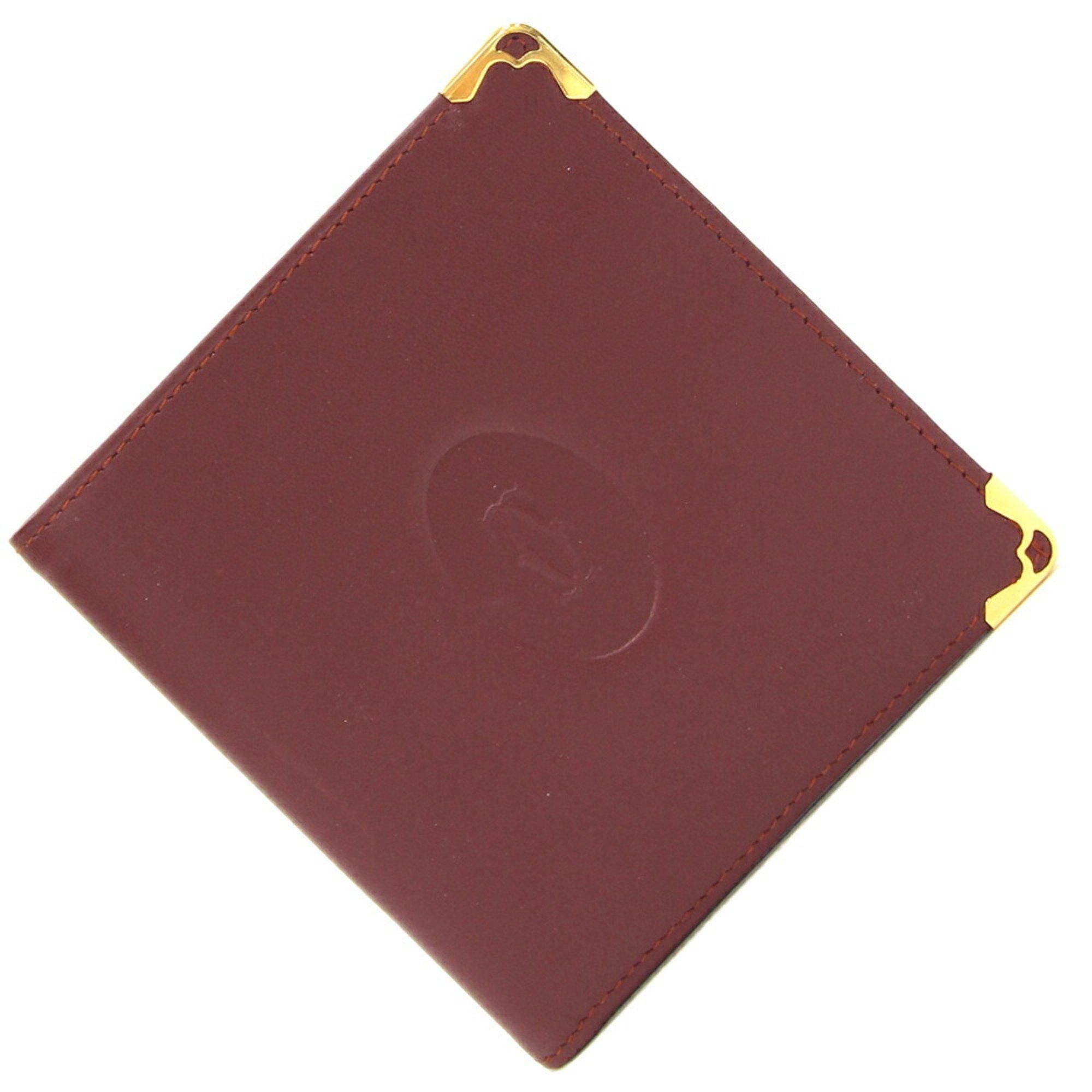 image of Cartier Bi-Fold Wallet Must De Bordeaux Leather Compact Men's