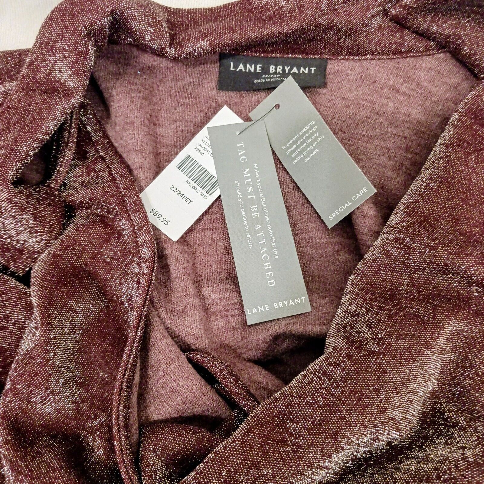 Other Lane Bryant Lurex Faux-Wrap Dress Plus 22 Cranberry Sparkle Size 3XL / US 20-22 - 13 Thumbnail