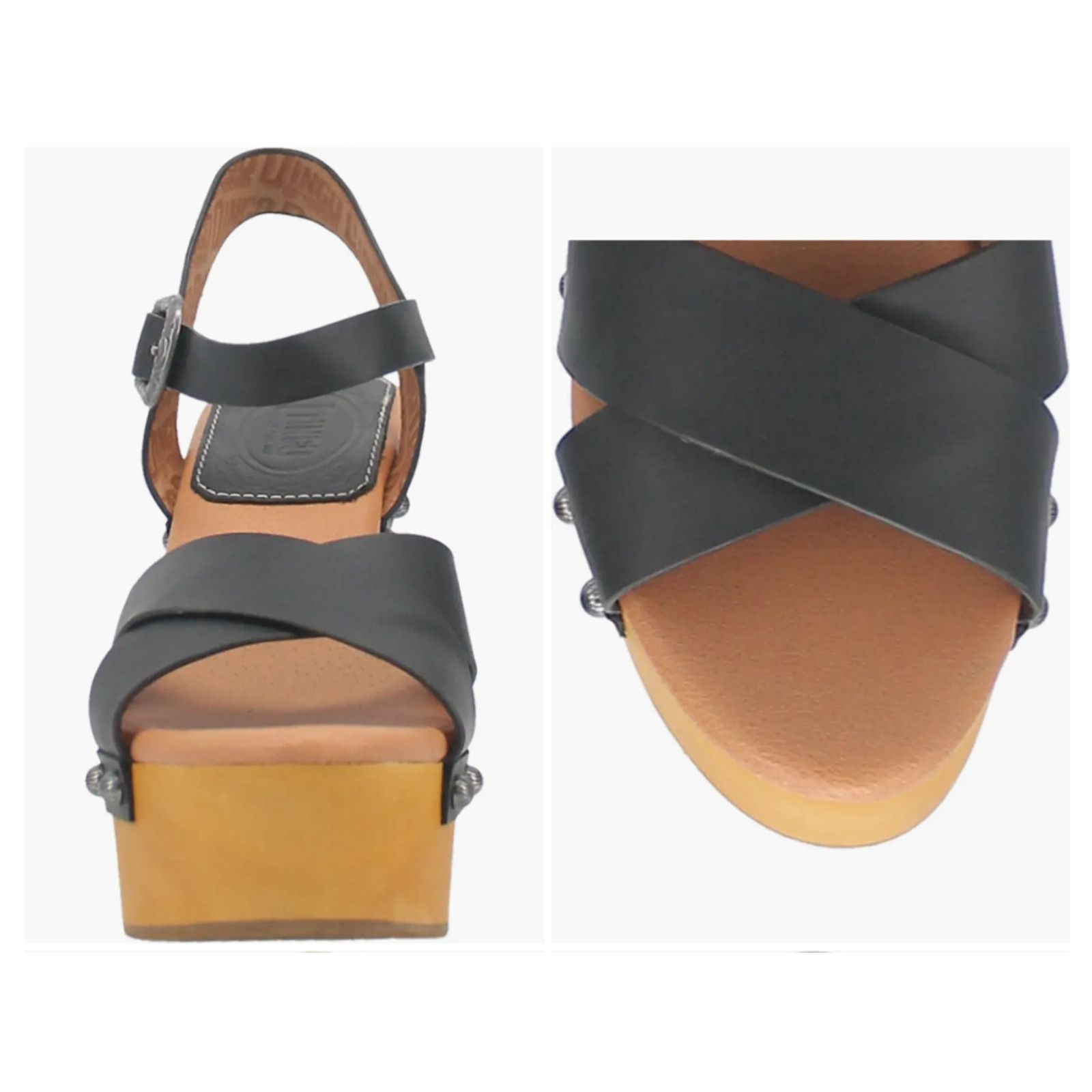 Dingo1969 DINGO - RETRO 70'S WOODSTOCK BLACK STRAP PLATFORM SANDALS Size US 7.5 / IT 37.5 - 2 Thumbnail
