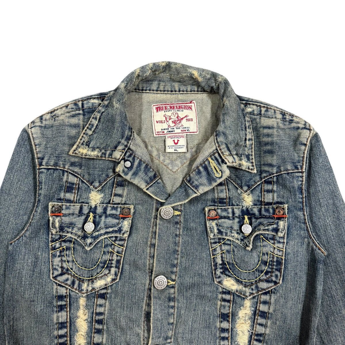 True Religion Vtg🔥Y2k True Religion Distressed Trucker Denim Jacket Size XL / US 12-14 / IT 48-50 - 3 Thumbnail