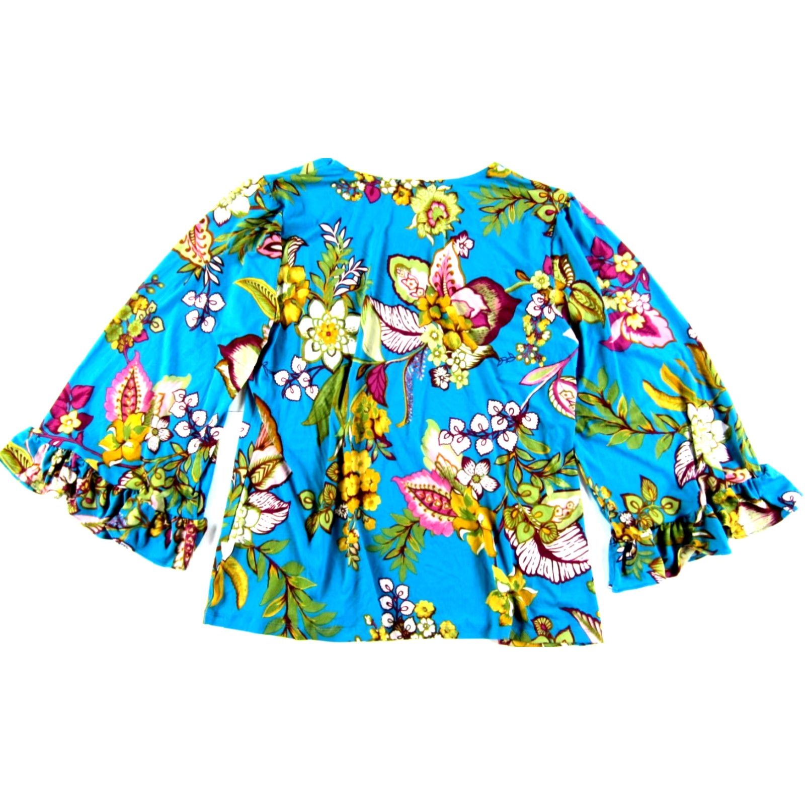 Vintage ATTITUDES Blouse Tunic XL Blue Floral Ruffle Sleeve 3/4 Sleeve Round Neck Women Blouse XL Blue Floral Stretch Attitudes Tunic Top Clothing Size XL / US 12-14 / IT 48-50 - 2 Thumbnail
