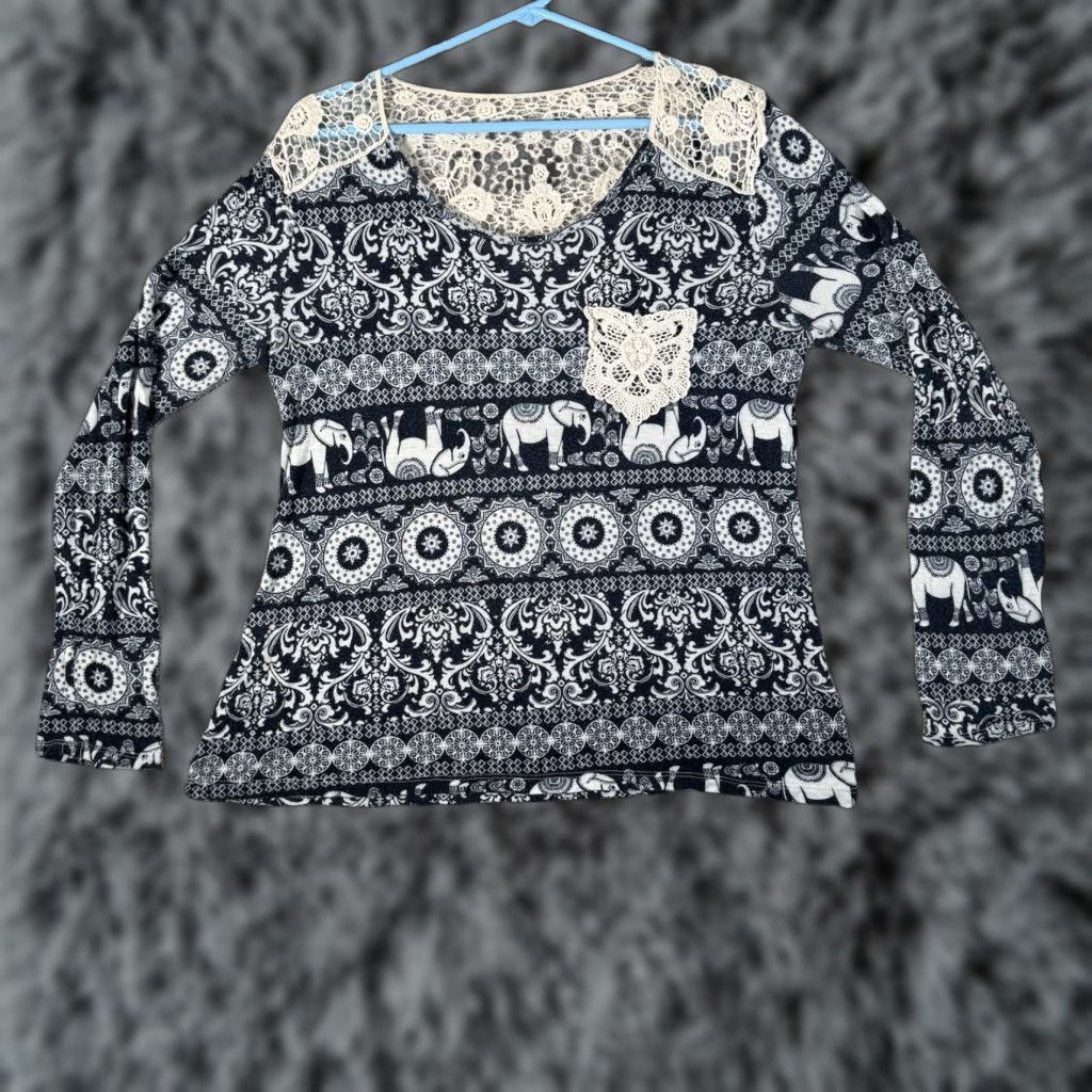 Vintage Wishful Park Blouse L Elephant Boho Lace Crochet Cottagecore Indie Hippie Festival Women Size L / US 10 / IT 46 - 1 Thumbnail