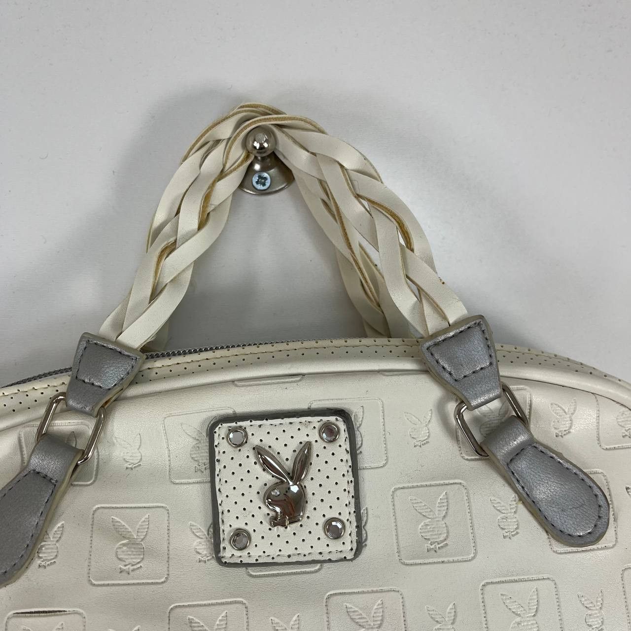 Playboy Playboy mini White Embossed Logo Handbag with Braided Handle Size ONE SIZE - 4 Thumbnail
