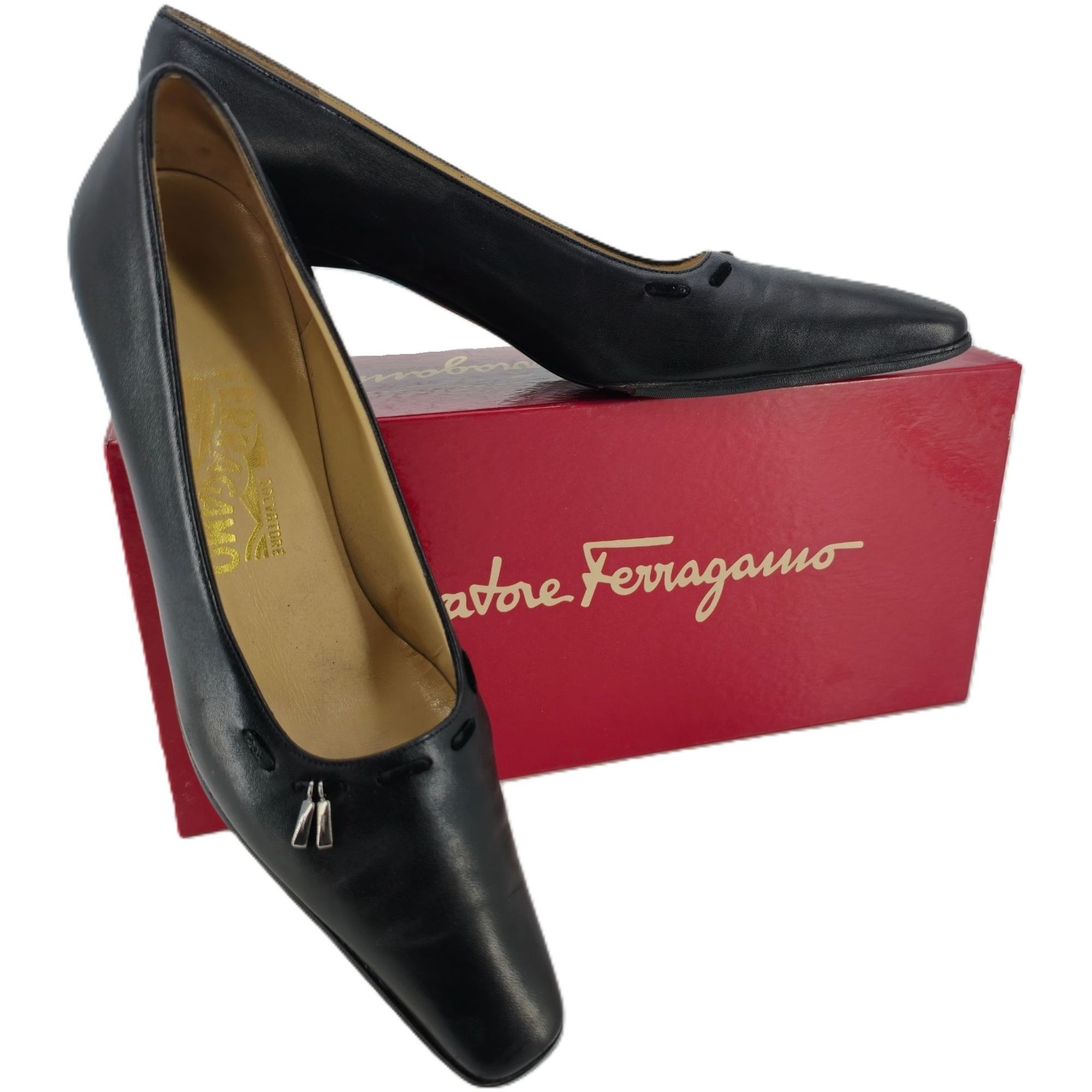 Vintage Salvatore Ferragamo Classic Black Leather Dress Heel